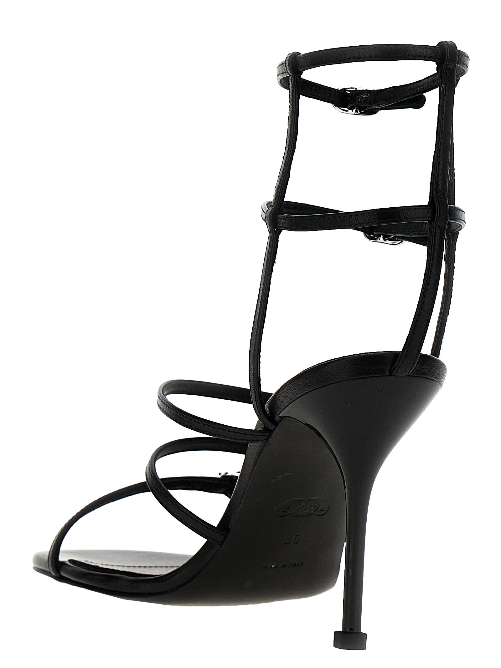 Alexander McQueen Schwarze Stilettosandalen aus Lammleder