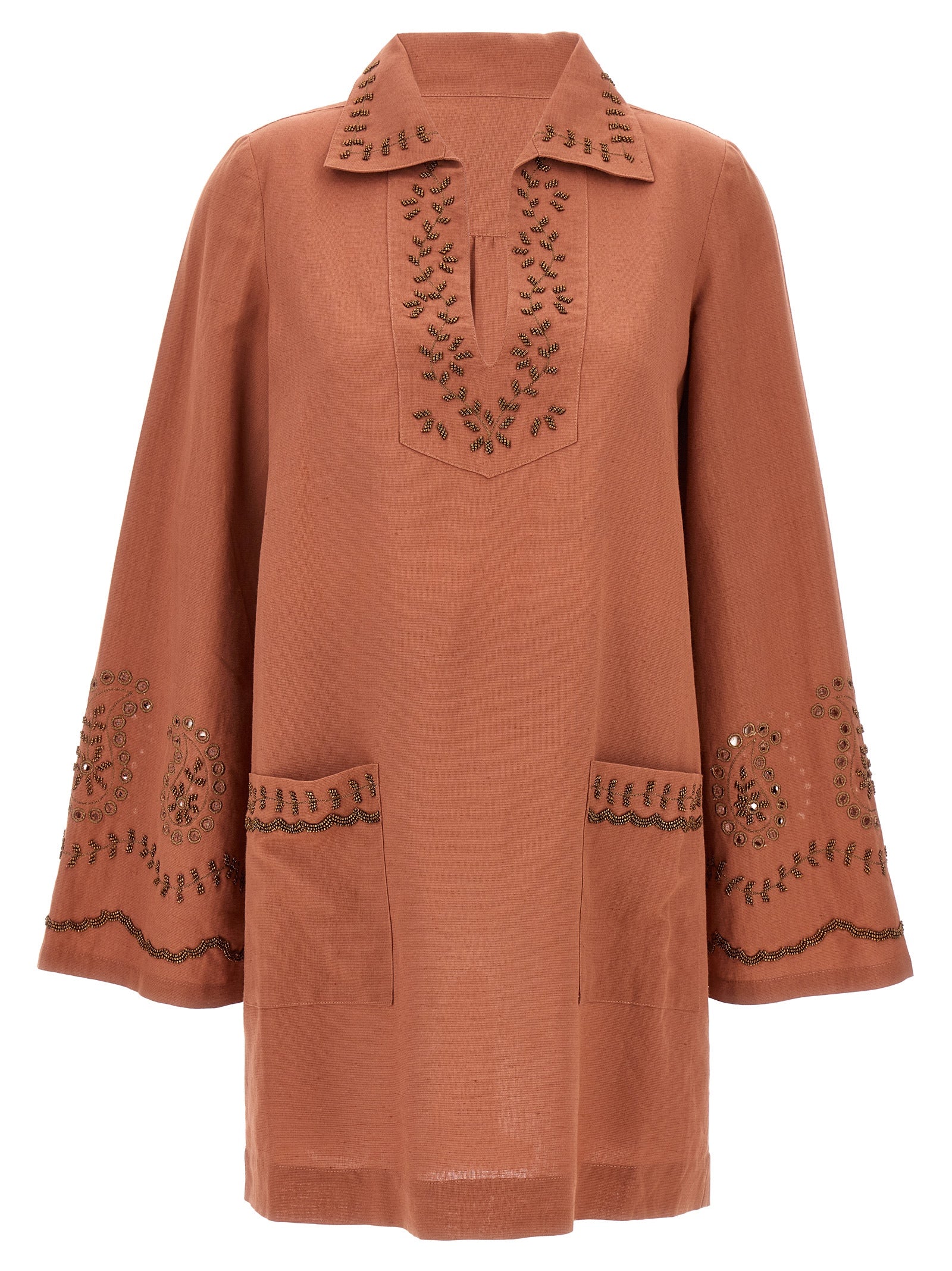Fortela Kurzes Kleid aus Baumwolle in Bordeaux