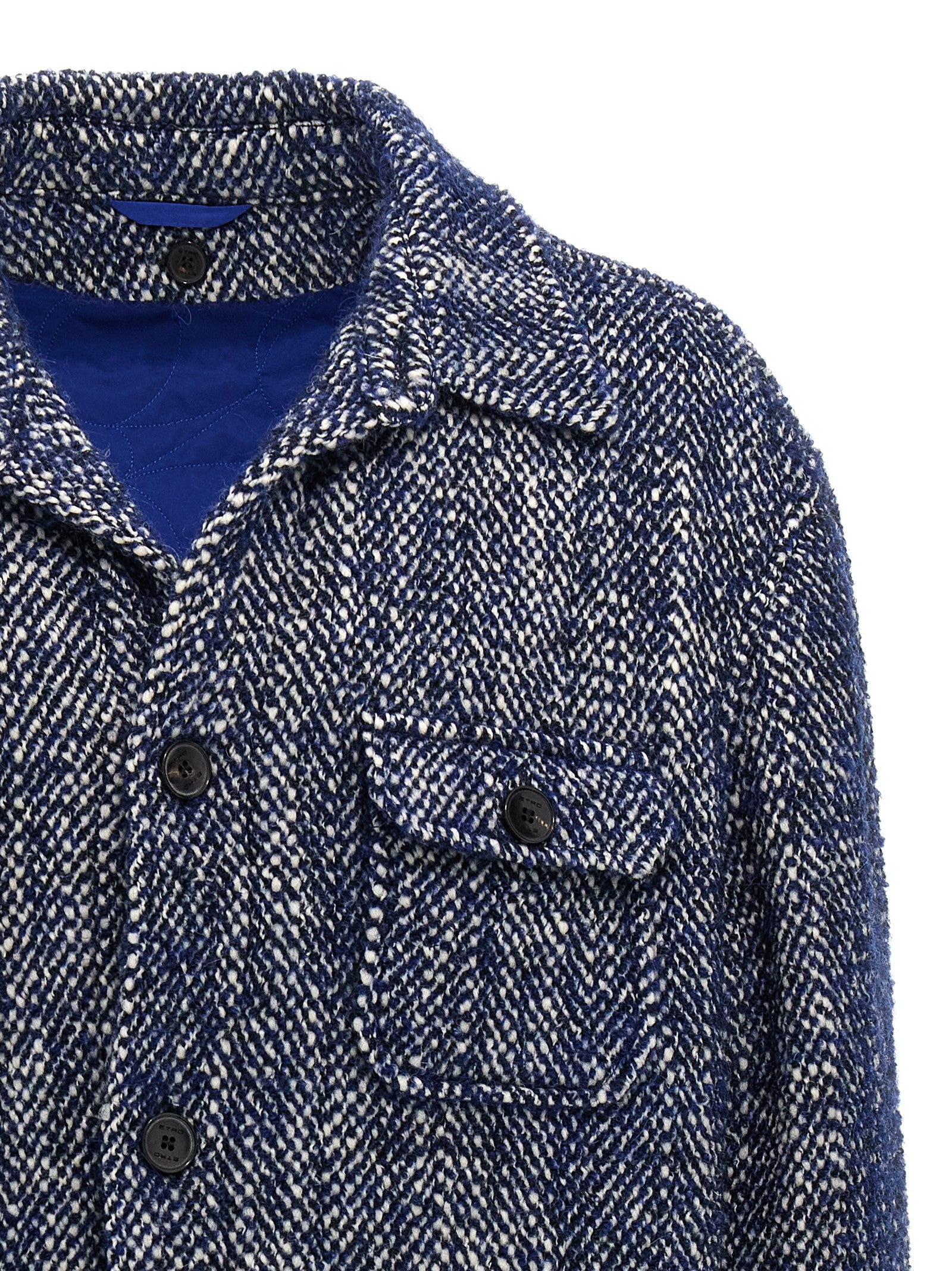 Etro Blaue Wolljacke in voller Länge