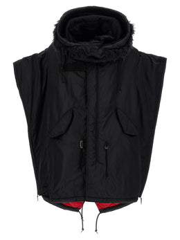 Junya Watanabe Schwarze Nylon-Jacke in voller Länge