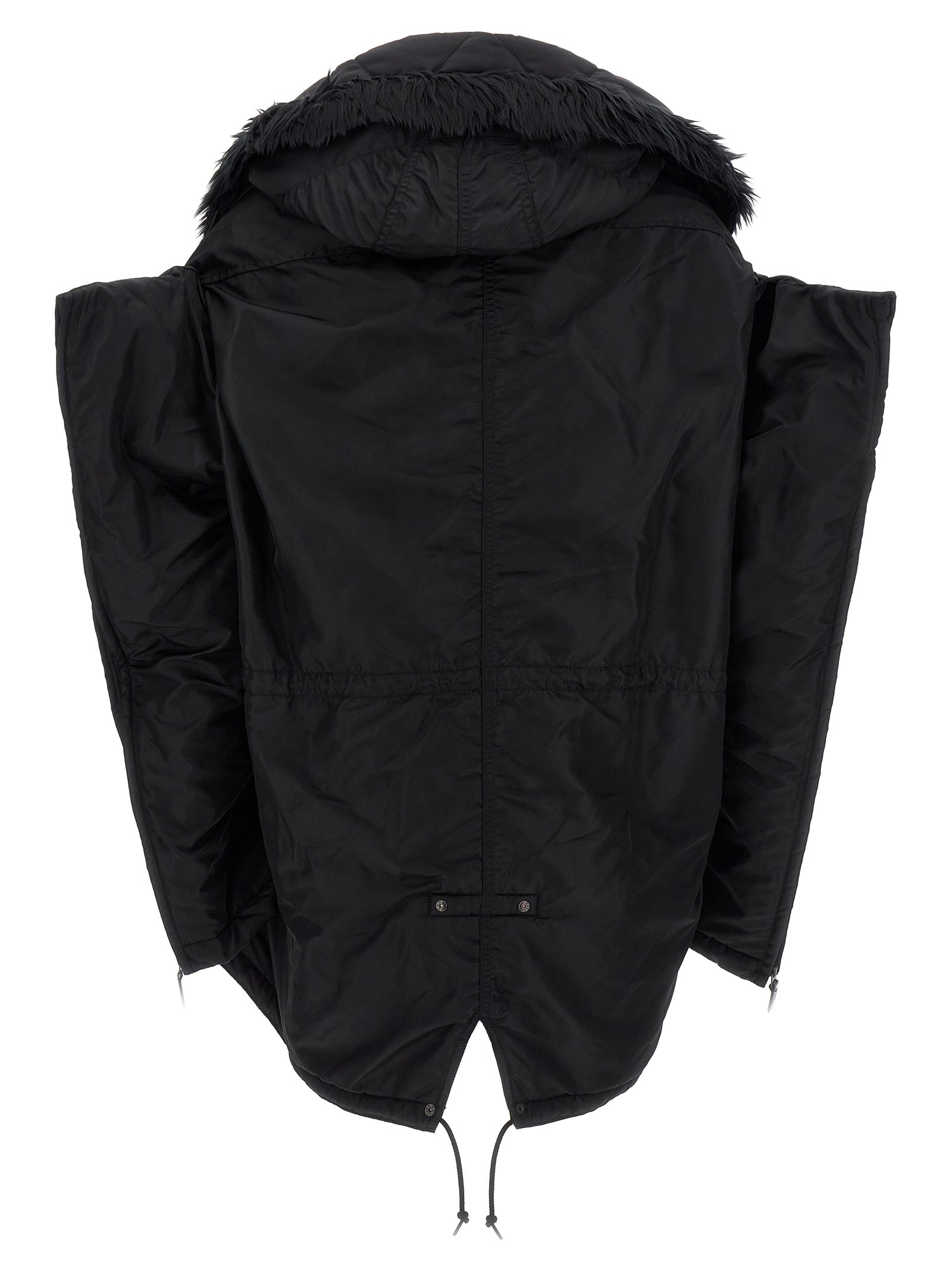 Junya Watanabe Schwarze Nylon-Jacke in voller Länge