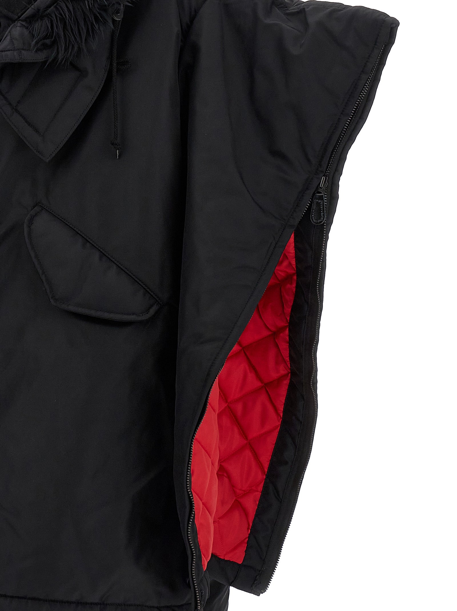 Junya Watanabe Schwarze Nylon-Jacke in voller Länge