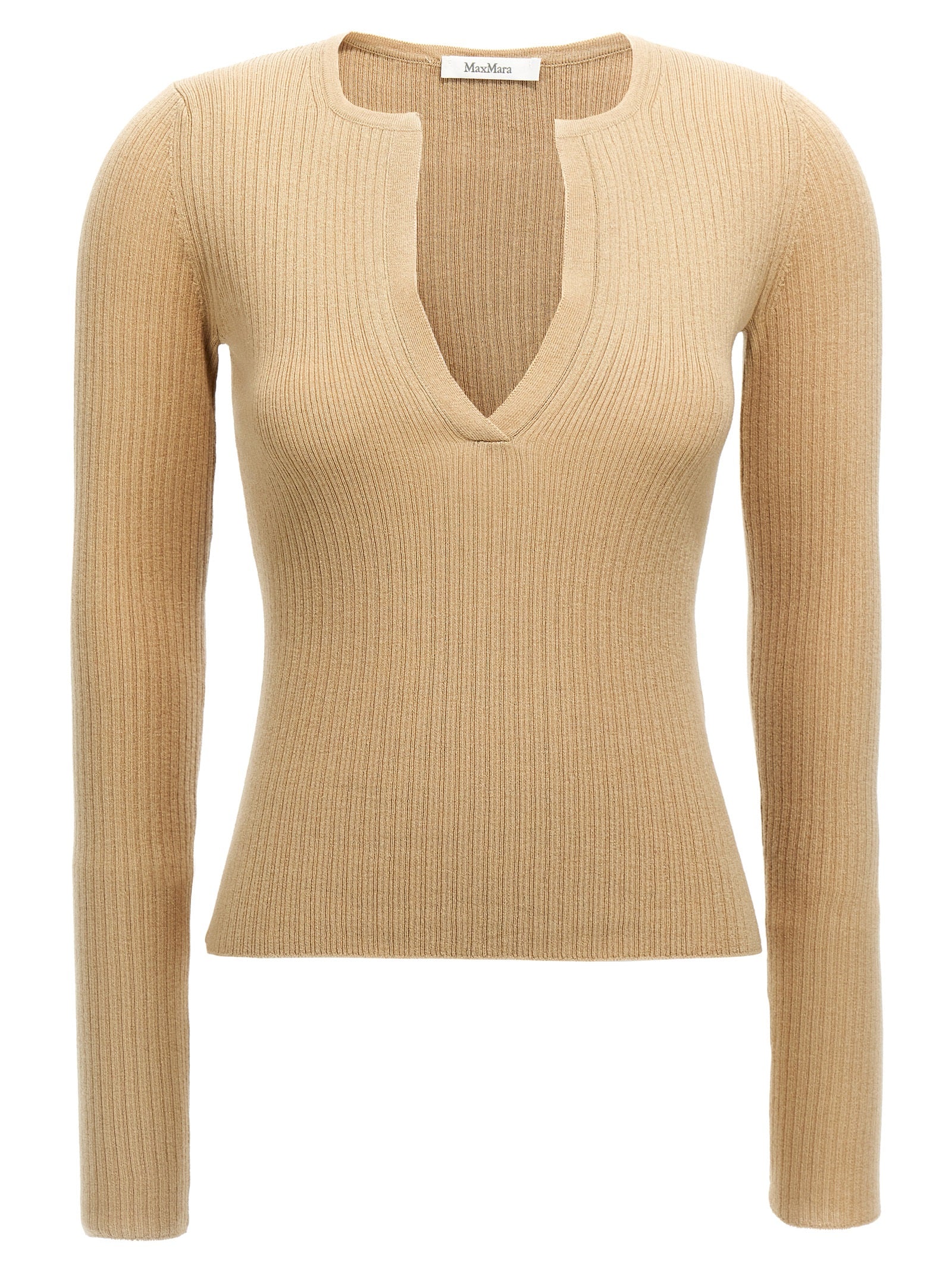Max Mara Beige Seidenstrickjacke