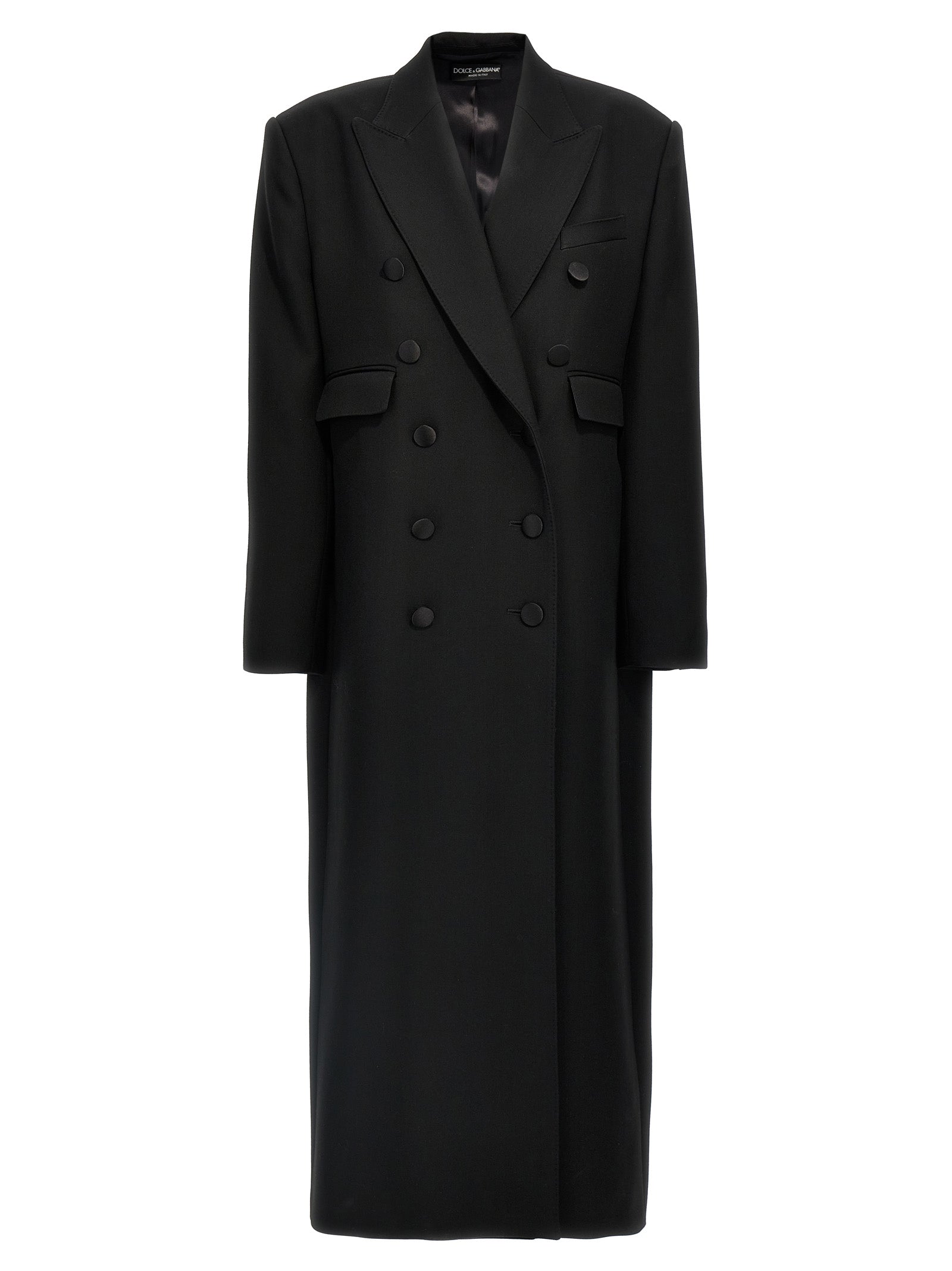 Dolce & Gabbana Schwarzer Wollmantel aus reiner Schurwolle