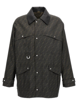 Fendi Braune Polyester-Jacke in voller Länge