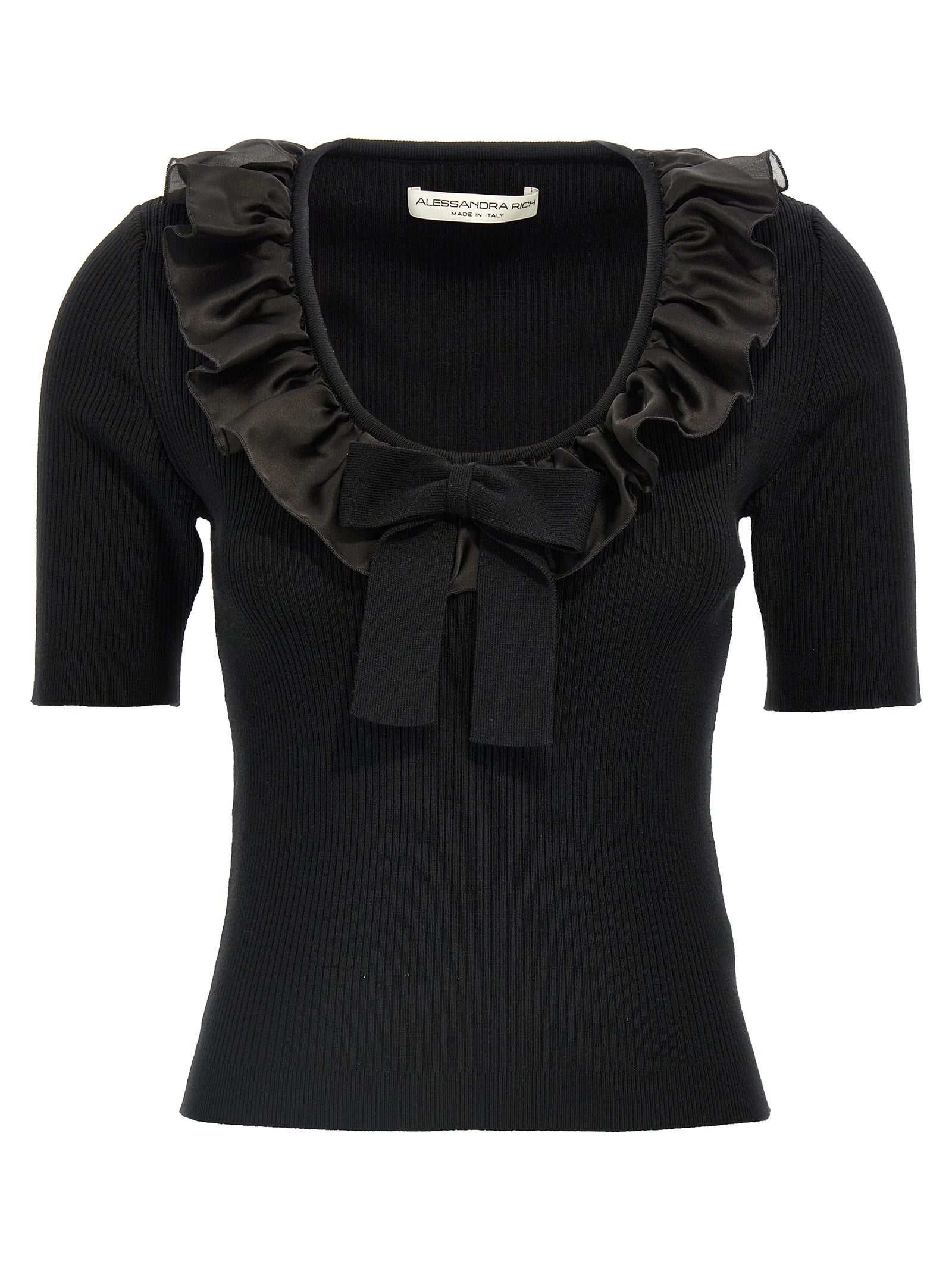 Alessandra Rich Schwarzes Woll-T-Shirt