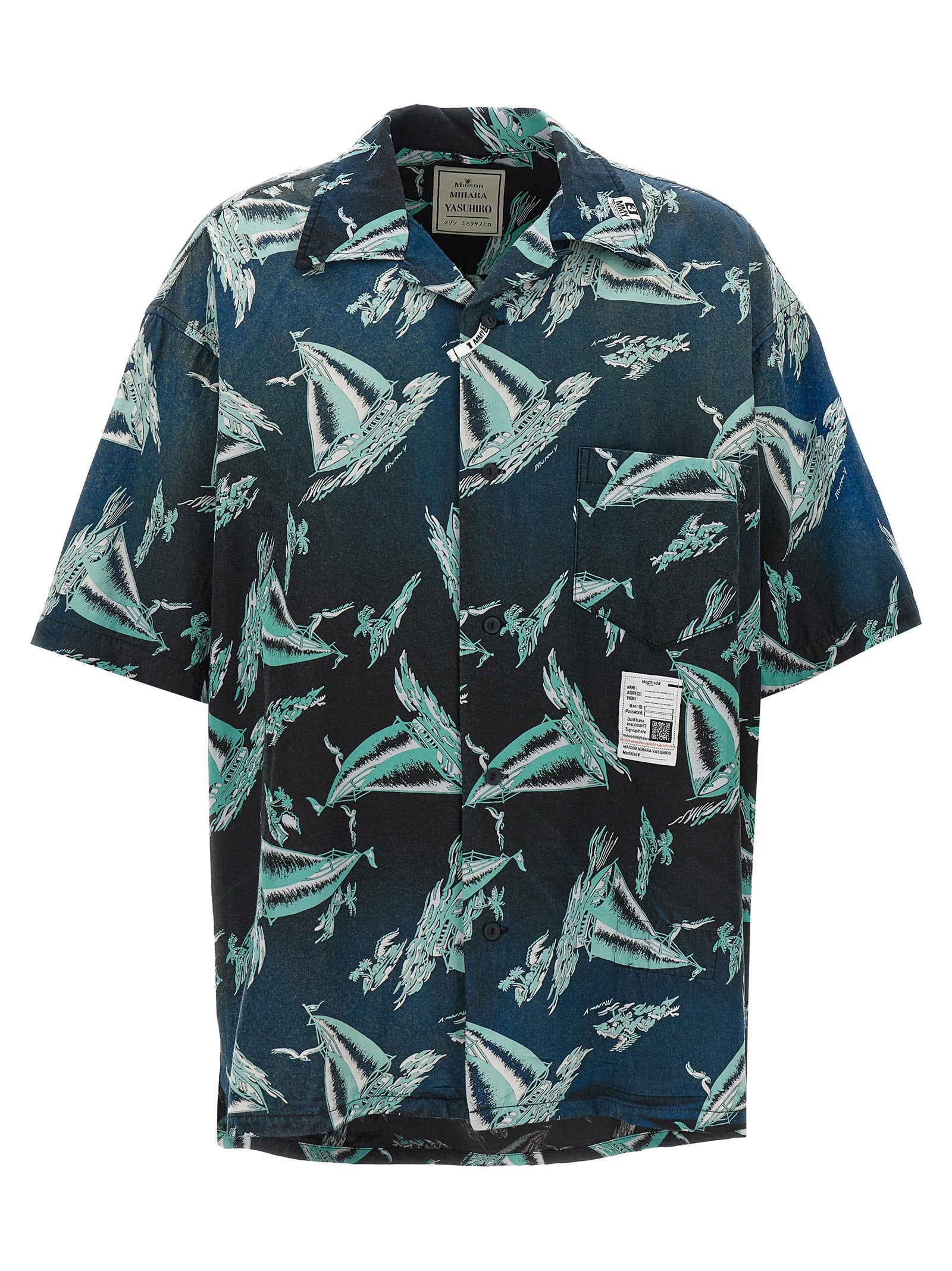 Maison Mihara Yasuhiro Blaue Rayon-Bluse