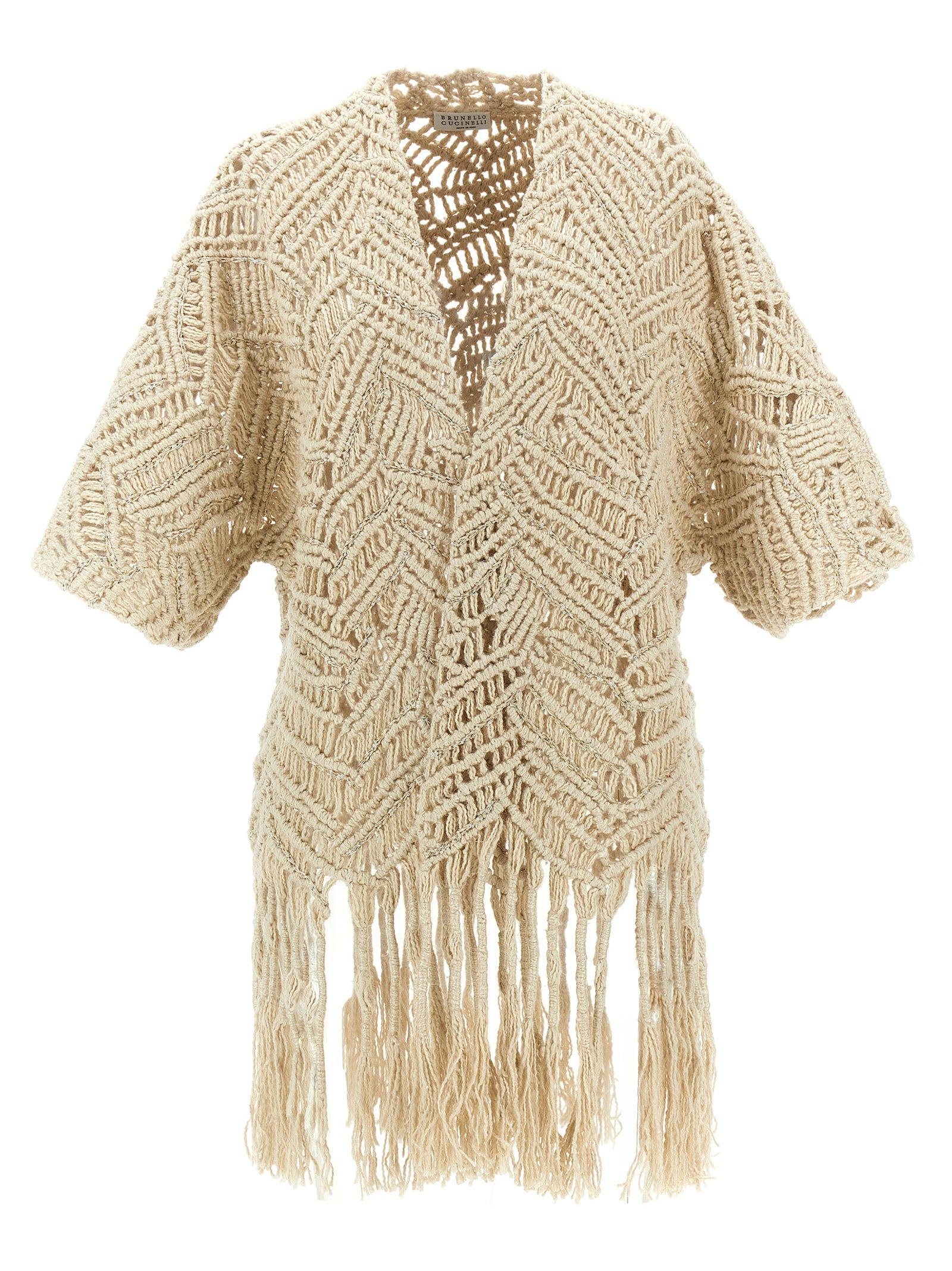 Brunello Cucinelli Beige Seidenstrickjacke