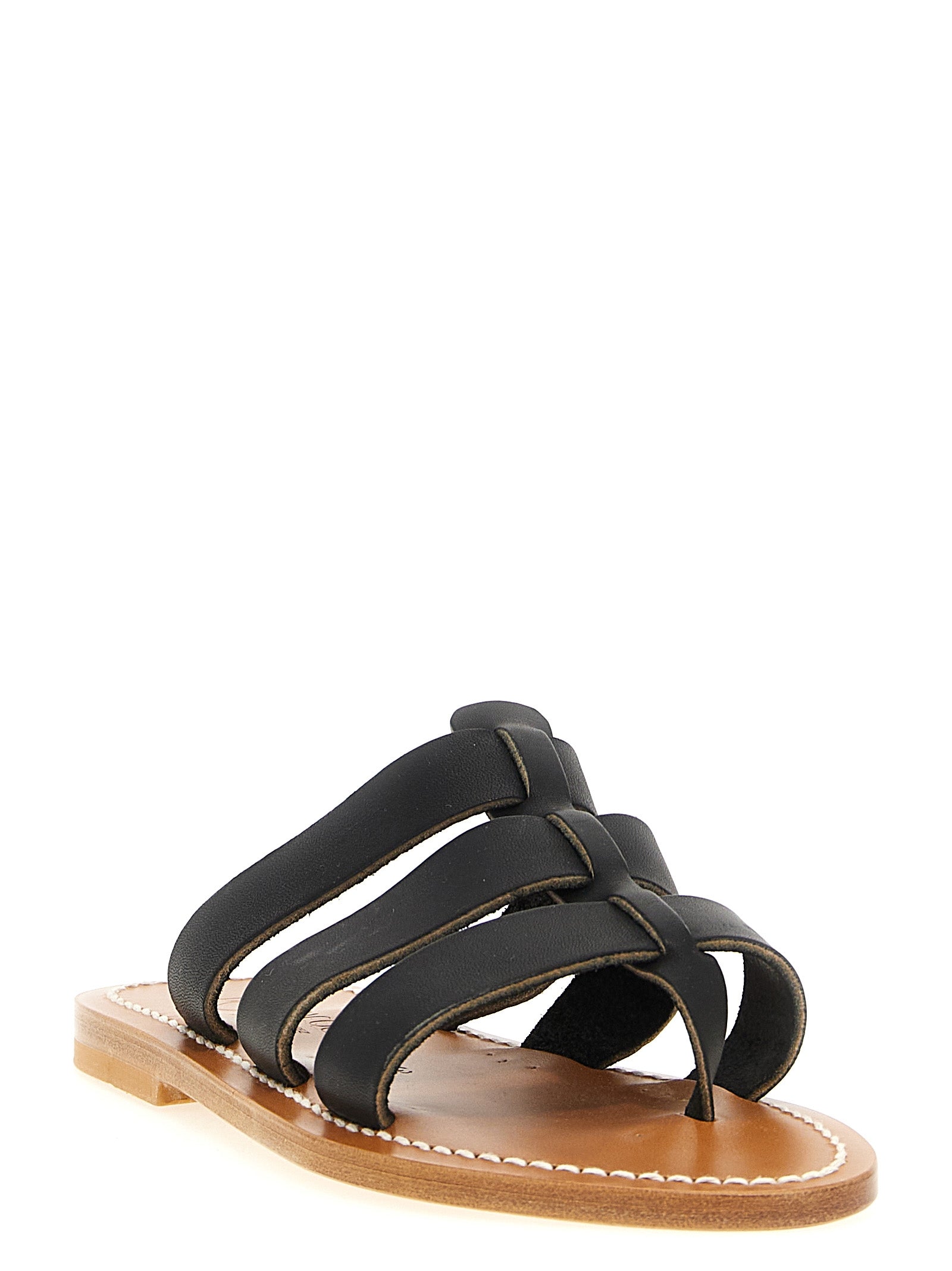 K.JACQUES SAINT TROPEZ Schwarze Kuhleder-Slipper