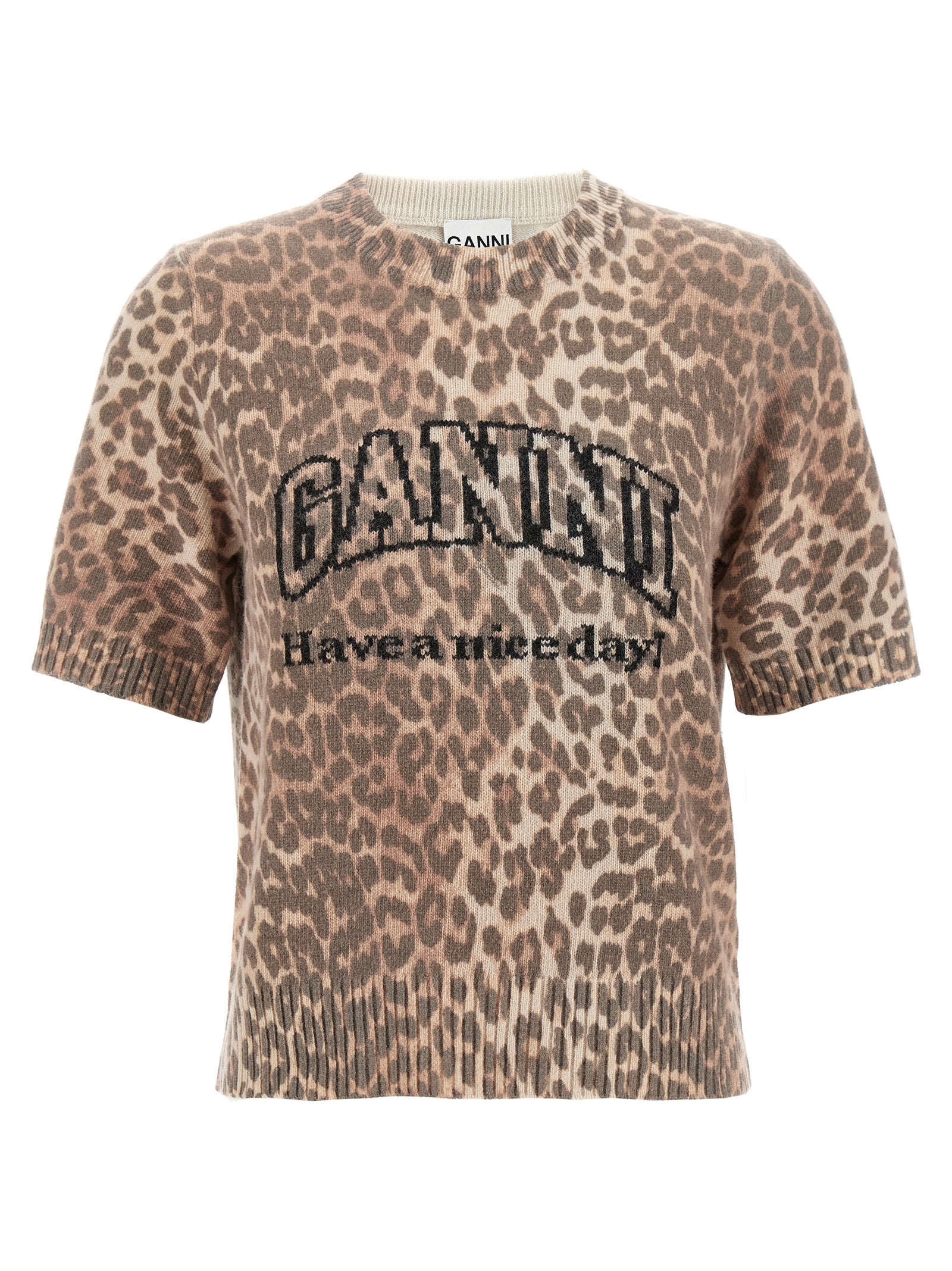 Ganni Braunes Woll-T-Shirt