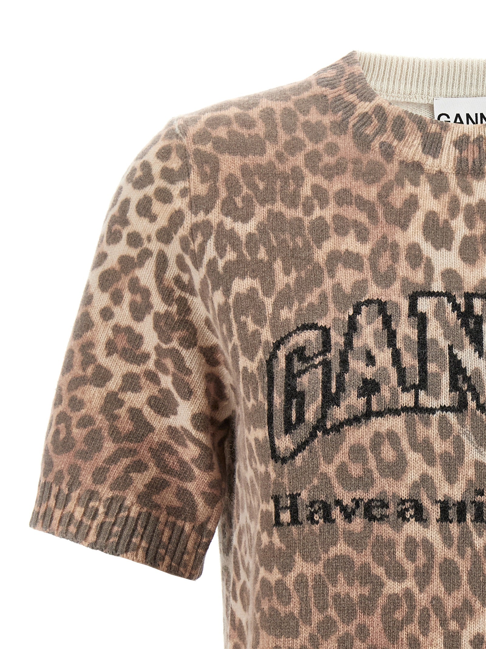 Ganni Braunes Woll-T-Shirt