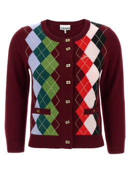 Ganni Cardigan aus Bordeaux-Merinowolle