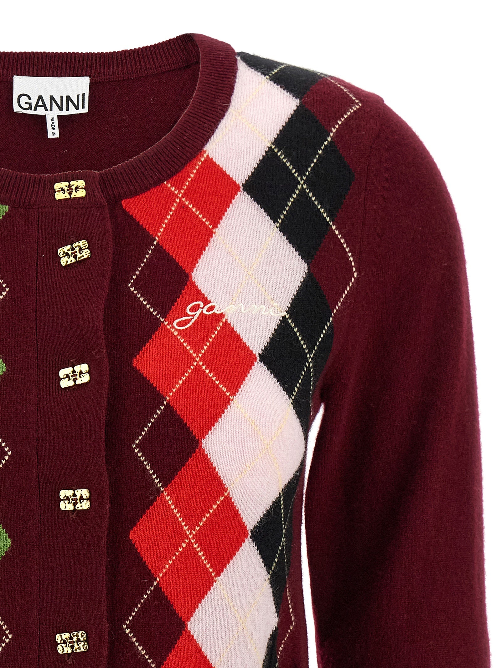 Ganni Cardigan aus Bordeaux-Merinowolle