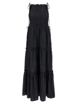 Ganni Graues Viskose-Langarmkleid