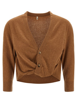 R13 Brauner Kaschmir-Strickjacke
