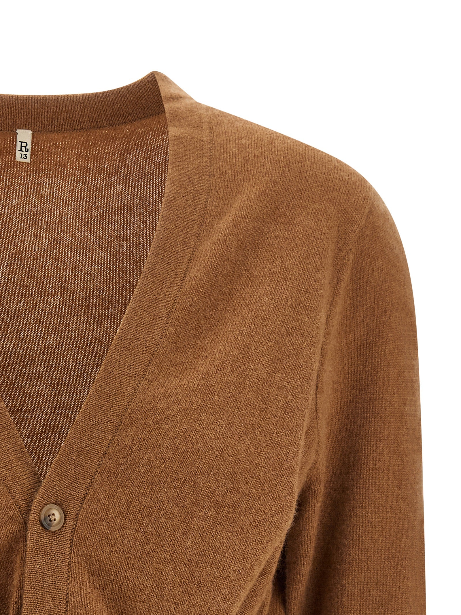 R13 Brauner Kaschmir-Strickjacke