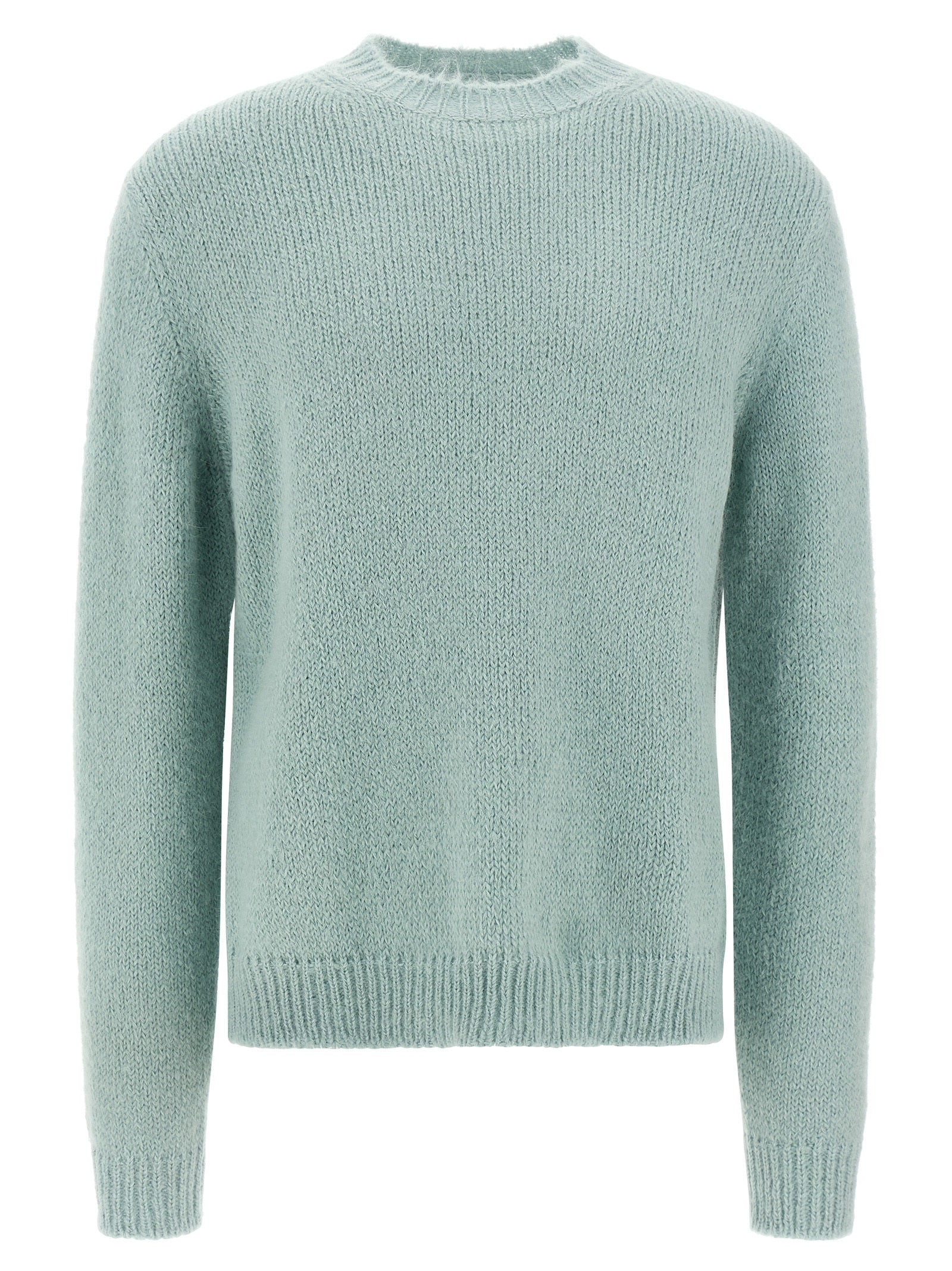 Jil Sander Strickjacke aus Alpakawolle und Leder in Blau