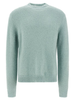 Jil Sander Strickjacke aus Alpakawolle und Leder in Blau