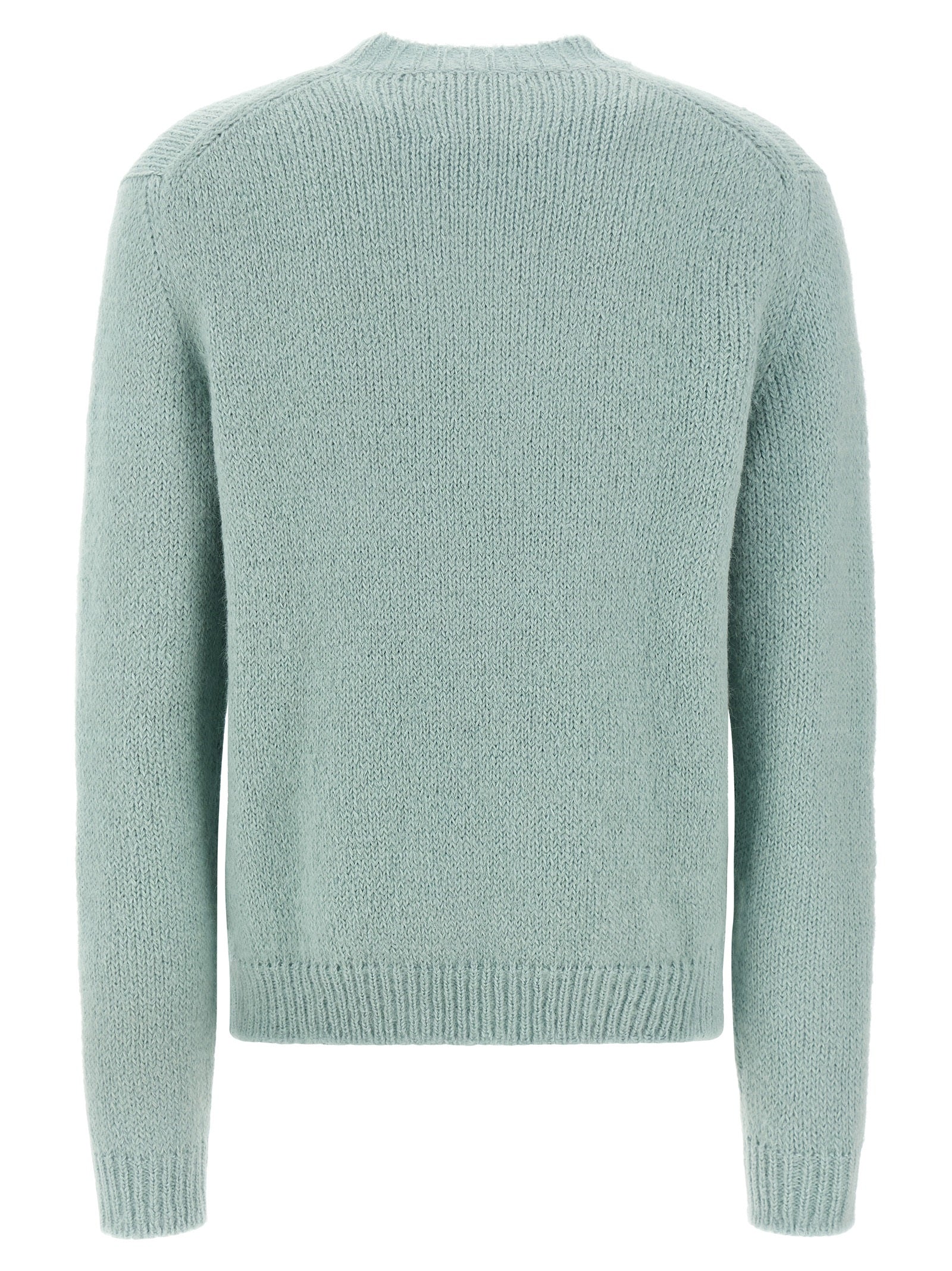 Jil Sander Strickjacke aus Alpakawolle und Leder in Blau