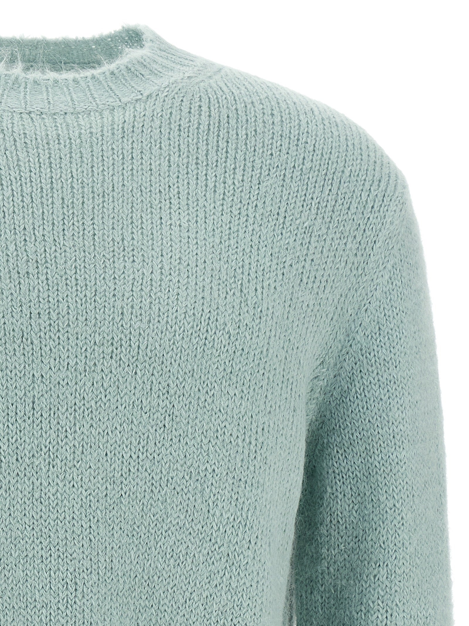 Jil Sander Strickjacke aus Alpakawolle und Leder in Blau