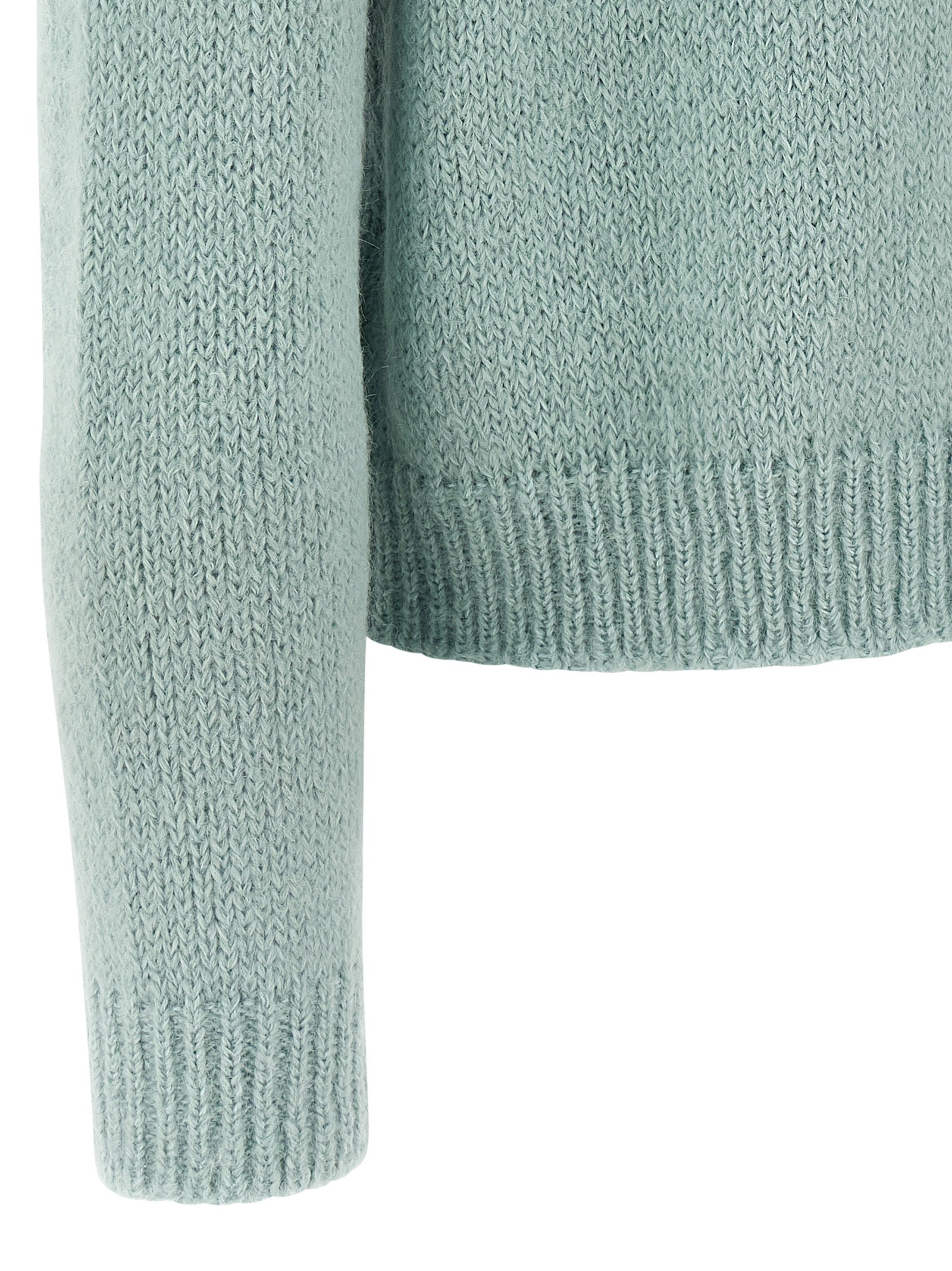 Jil Sander Strickjacke aus Alpakawolle und Leder in Blau