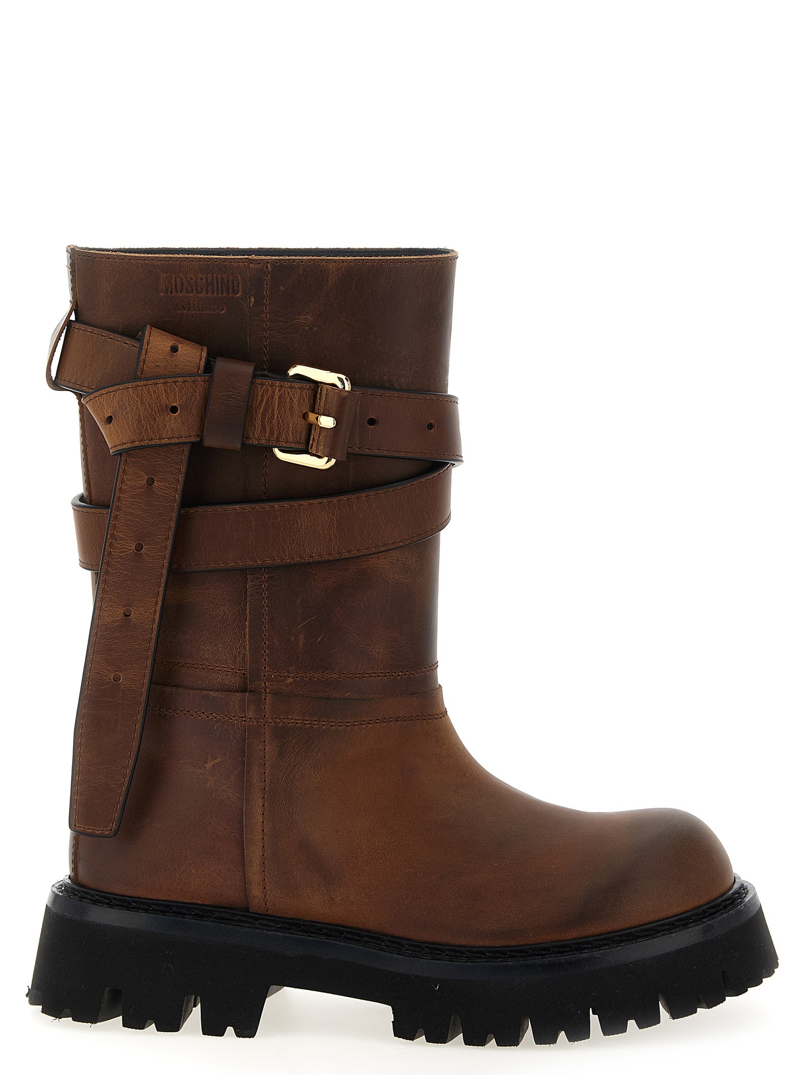 Moschino Braun Samtleder Overknee-Stiefel