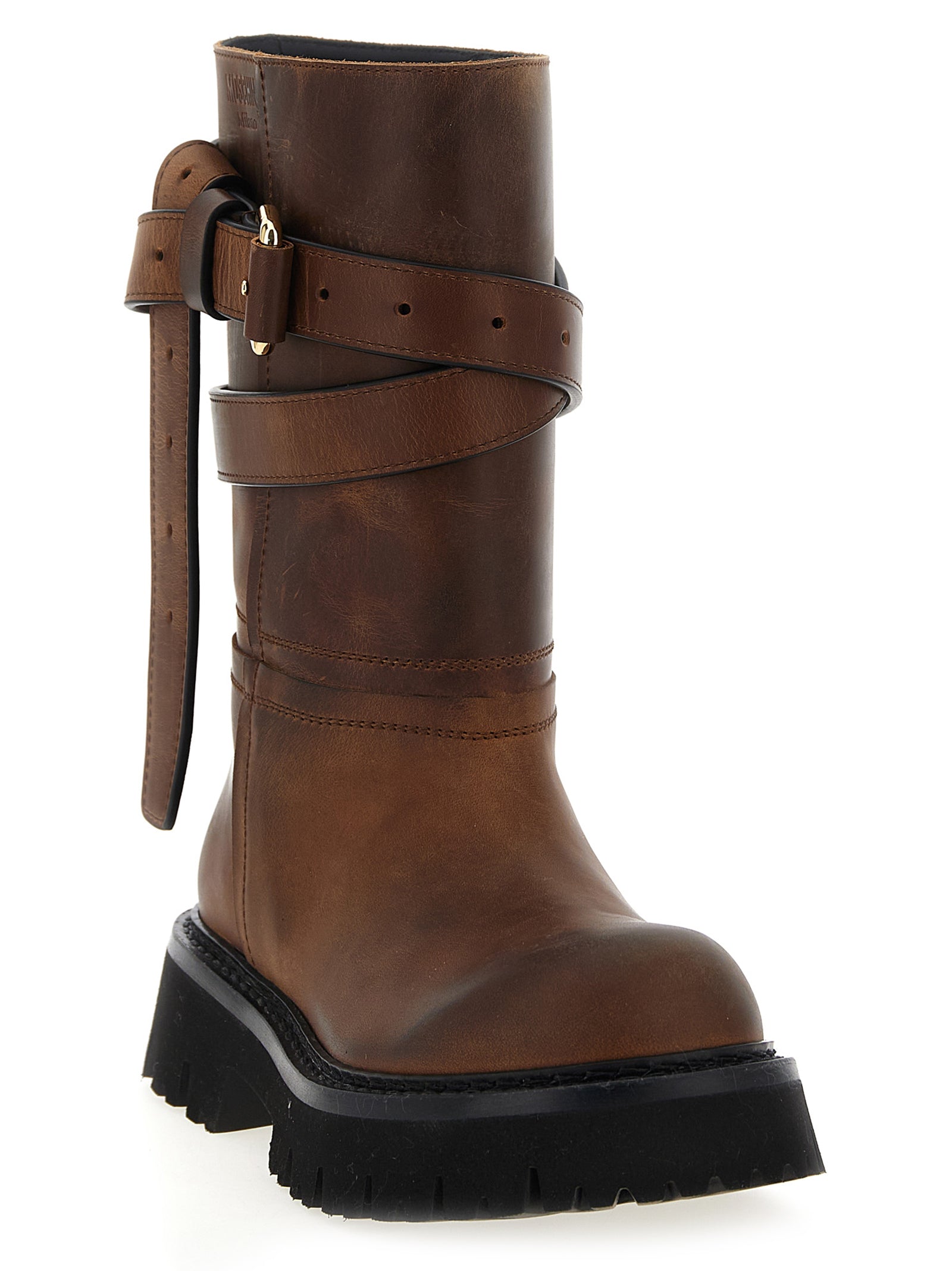 Moschino Braun Samtleder Overknee-Stiefel