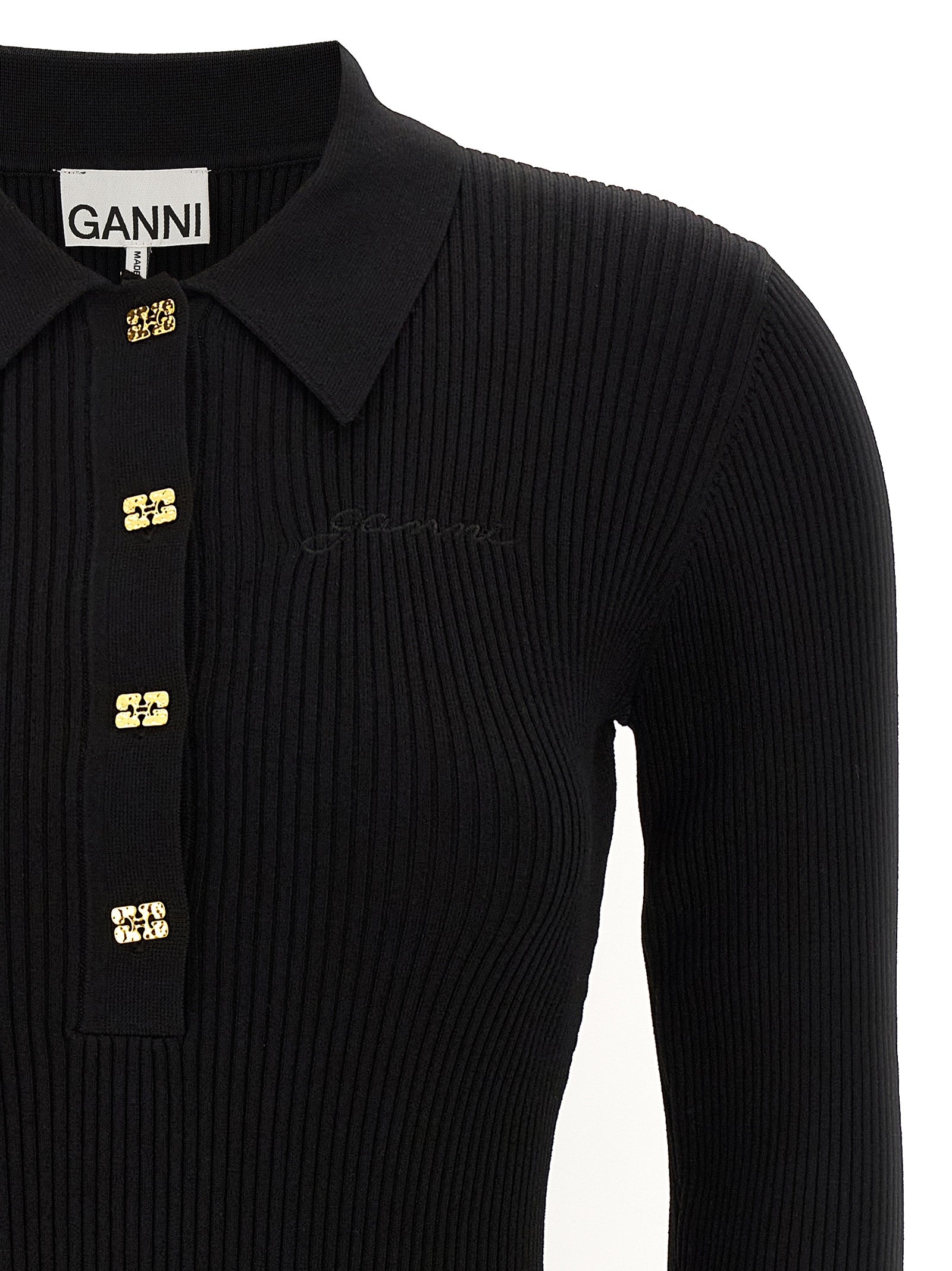 Ganni Schwarzes Viskose-Kurzkleid