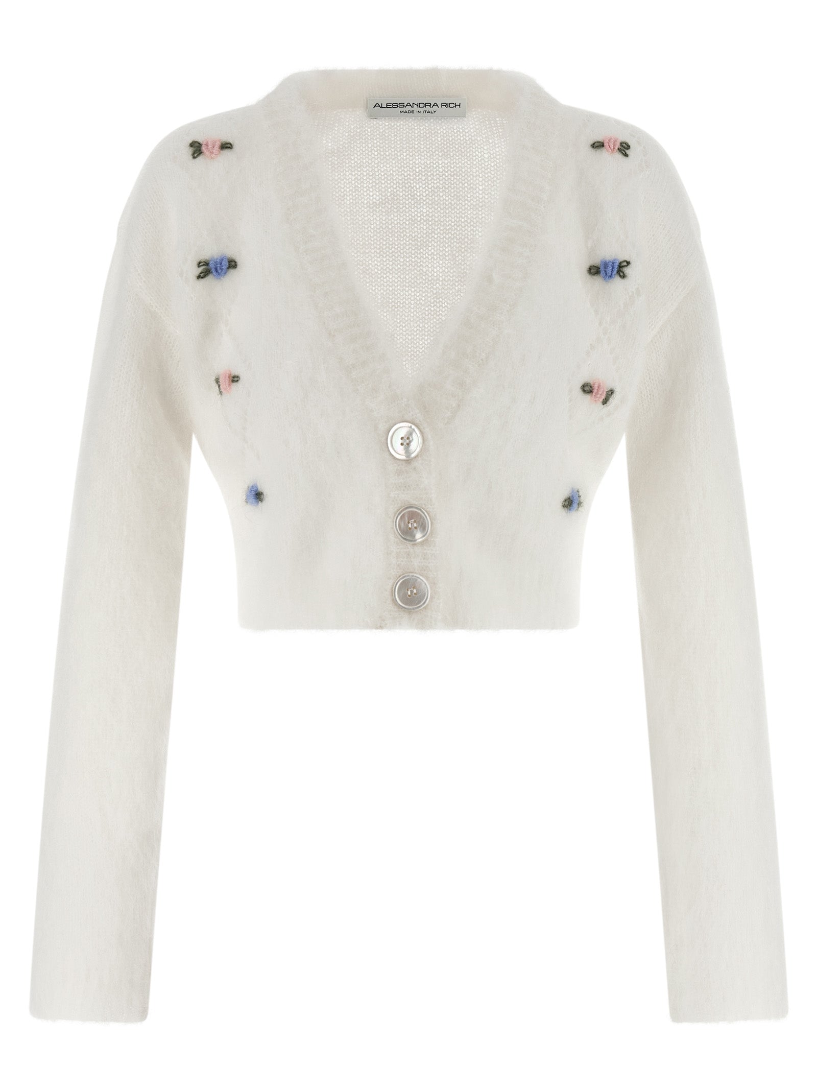 Alessandra Rich Weiße Wollstrickjacke