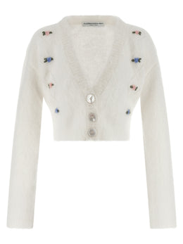 Alessandra Rich Weiße Wollstrickjacke
