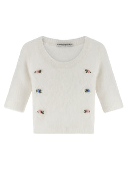 Alessandra Rich Weiße Wollstrickjacke