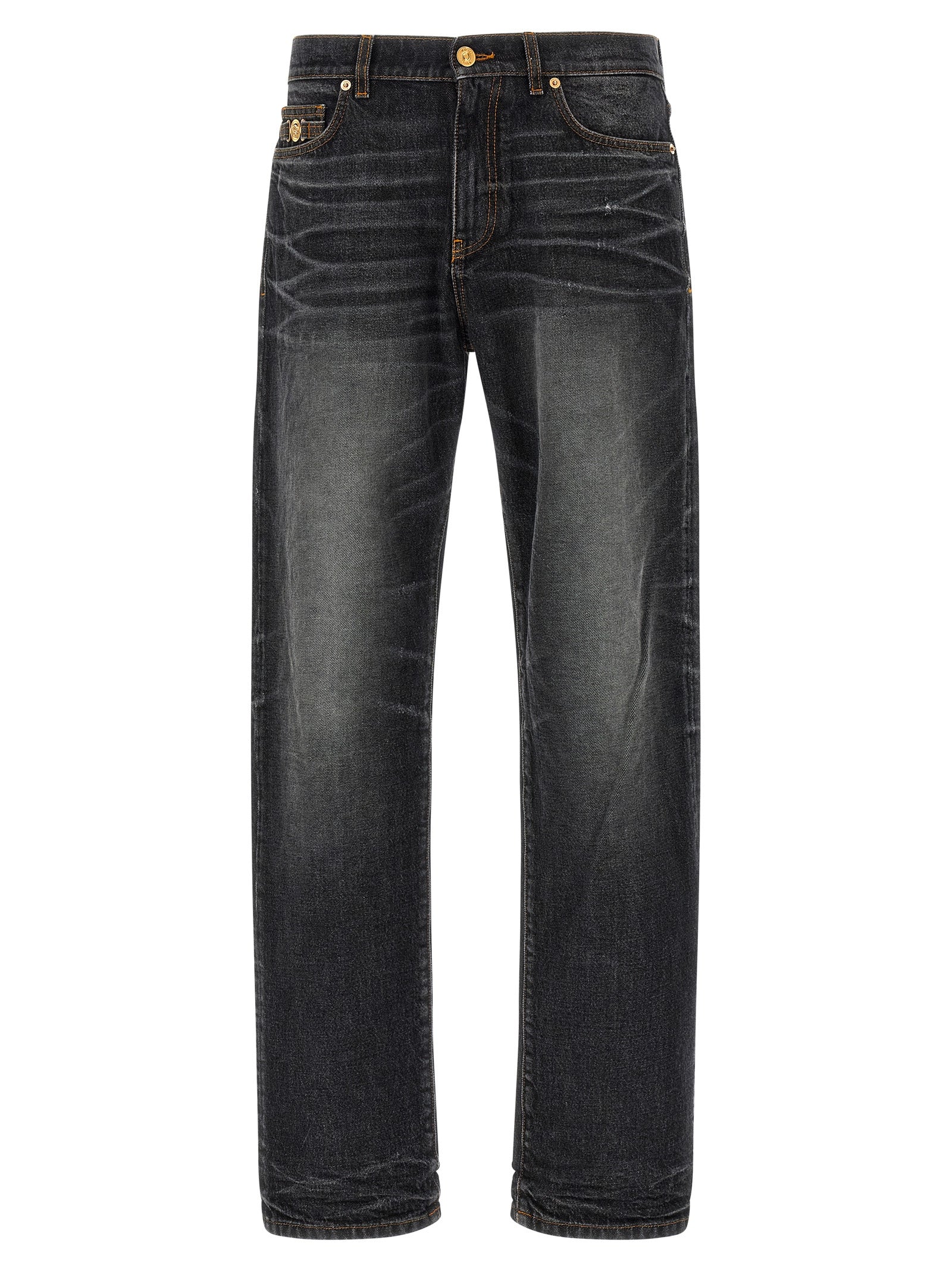 Versace Schwarze Baumwoll-Jeans mit geradem Bein