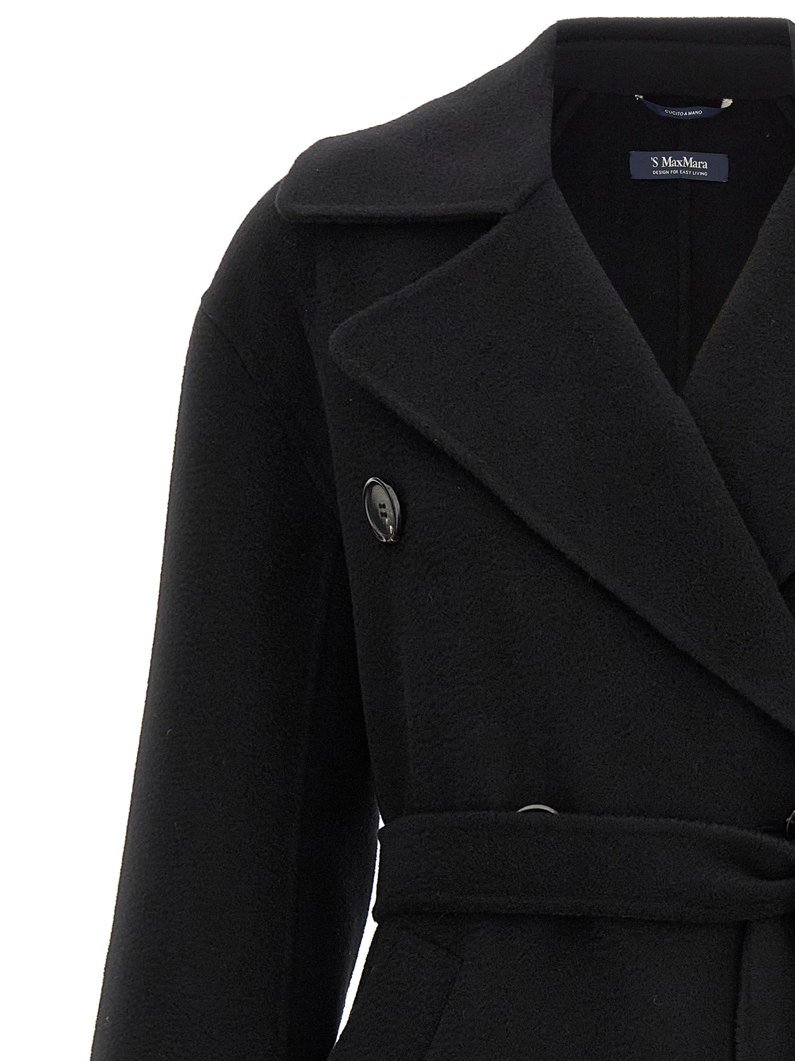 'S Max Mara Schwarzer Wollmantel aus reiner Schurwolle