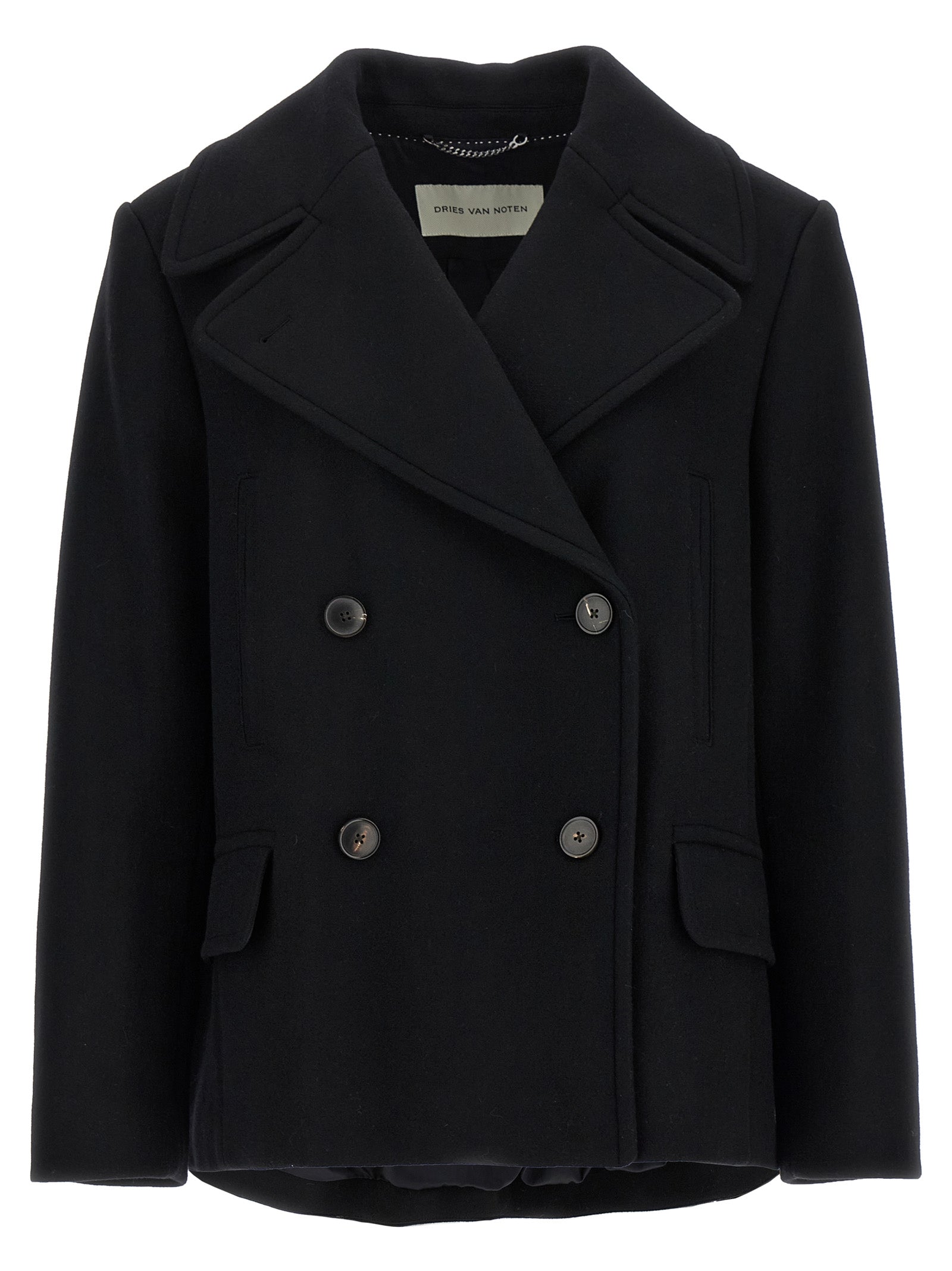 Dries Van Noten Schwarzer Wollmantel
