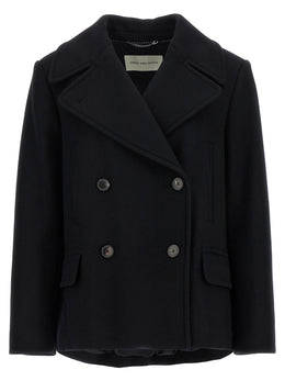 Dries Van Noten Schwarzer Wollmantel