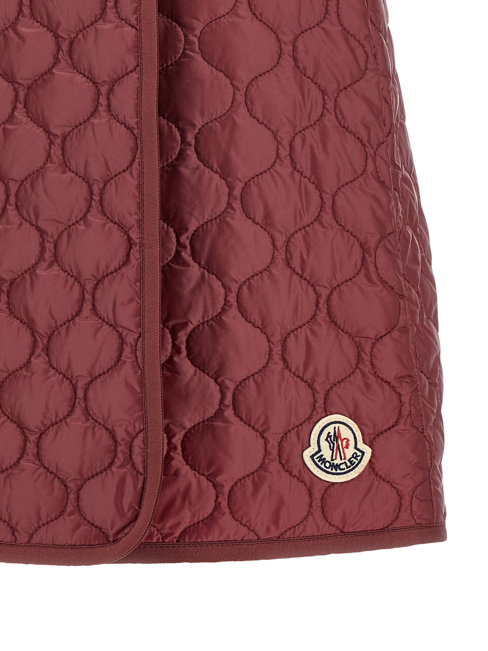 Moncler Langer Rock aus Bordeauxfarbenem Polyamid
