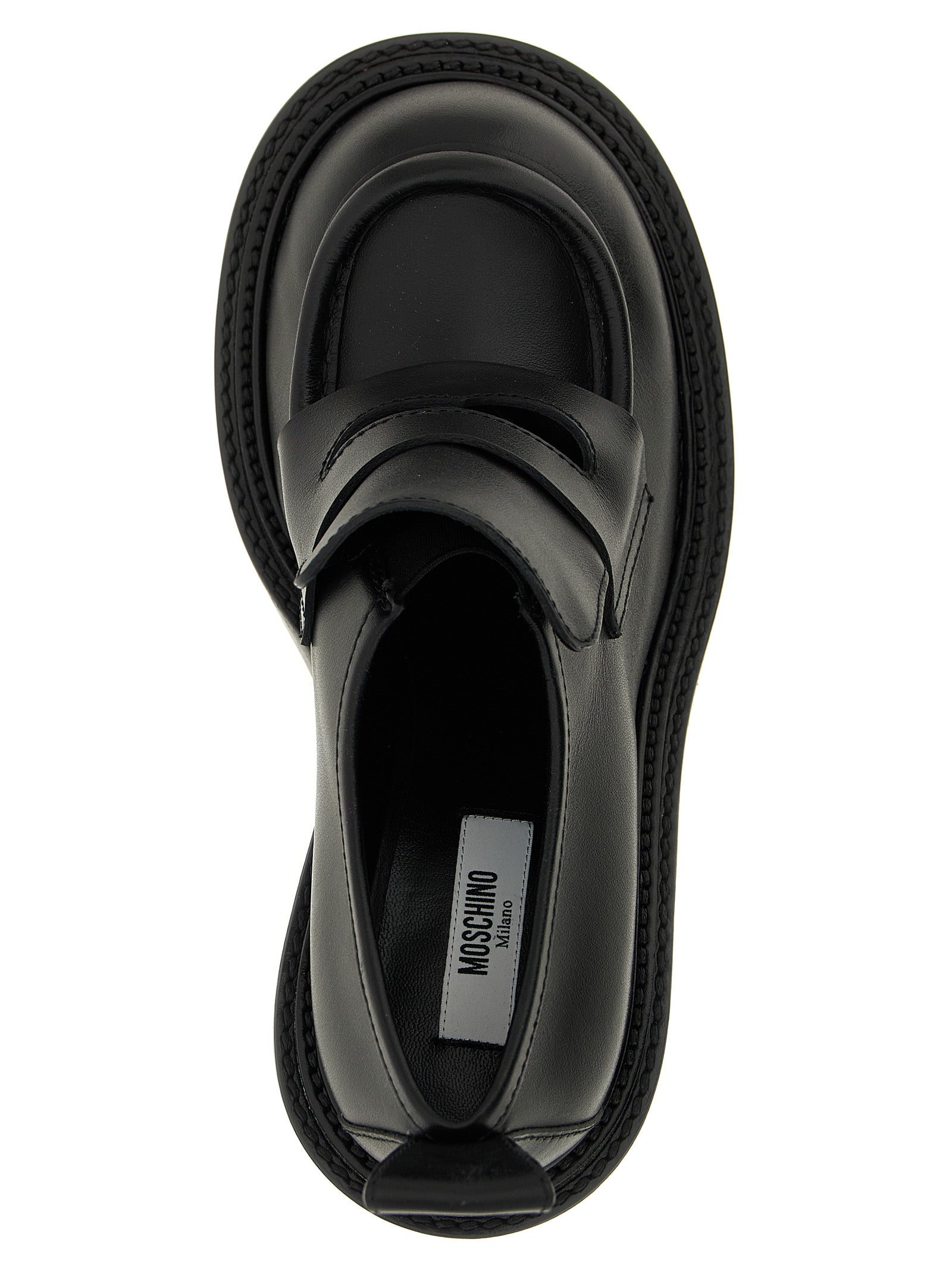 Moschino Schwarze Leder Plateaulofers