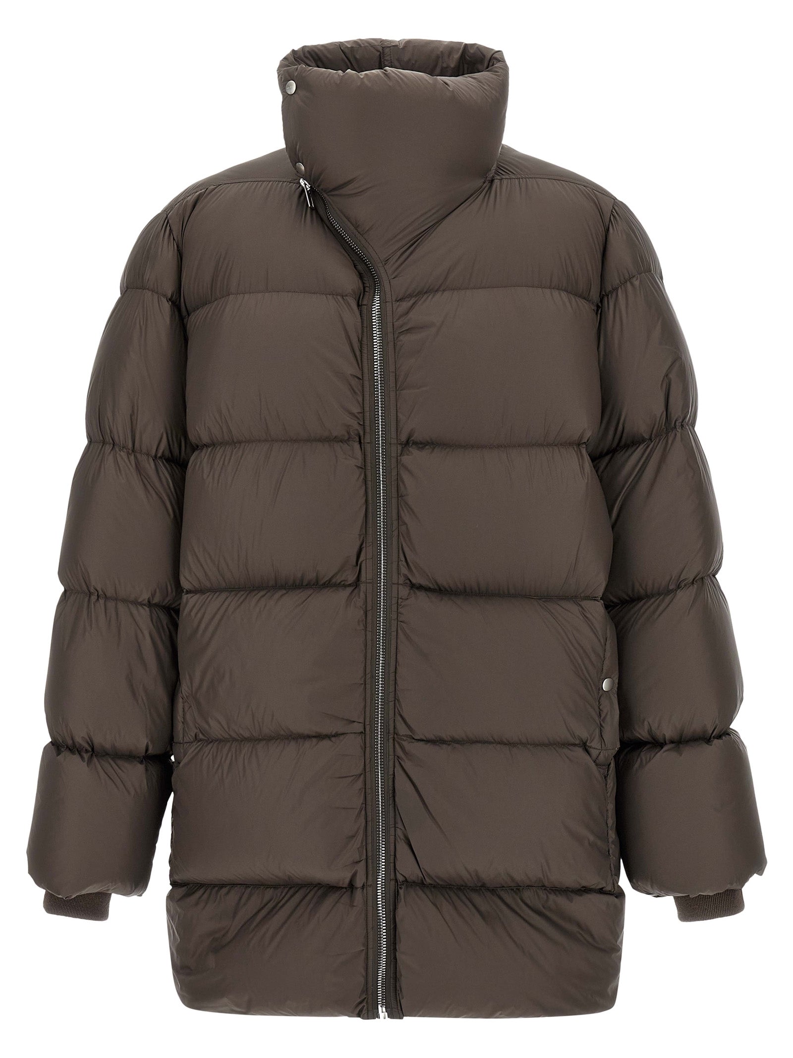 Rick Owens Braune Nylon-Jacke in voller Länge