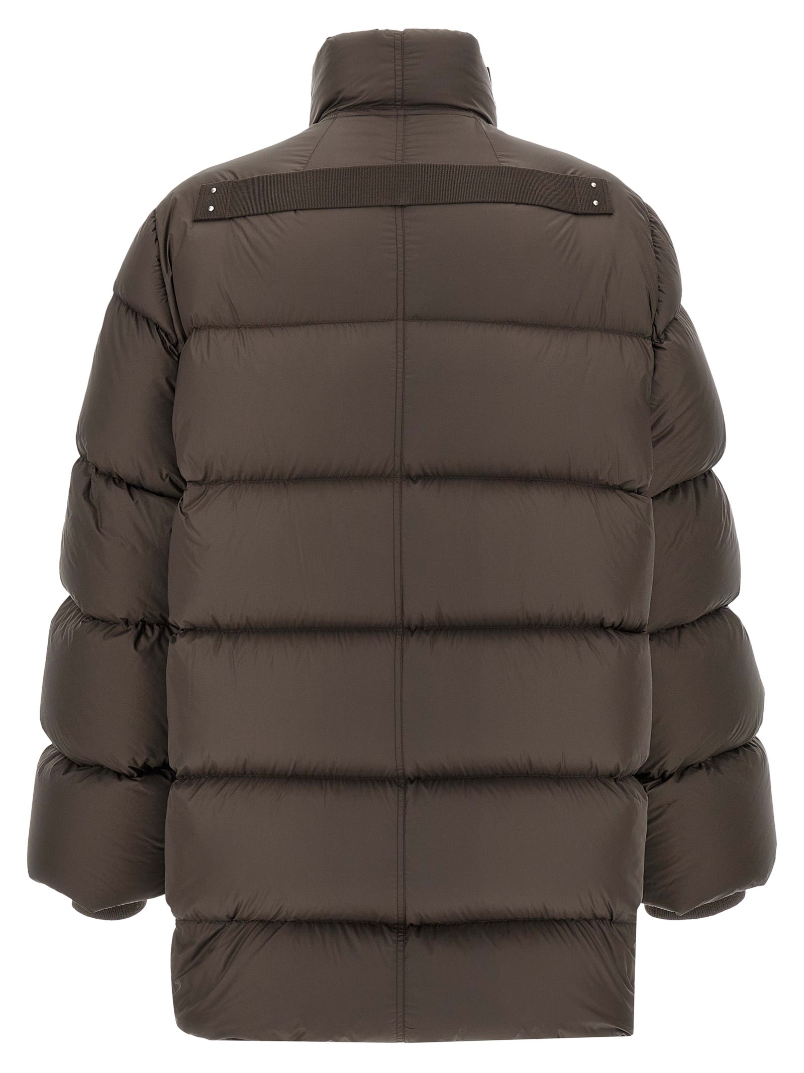 Rick Owens Braune Nylon-Jacke in voller Länge