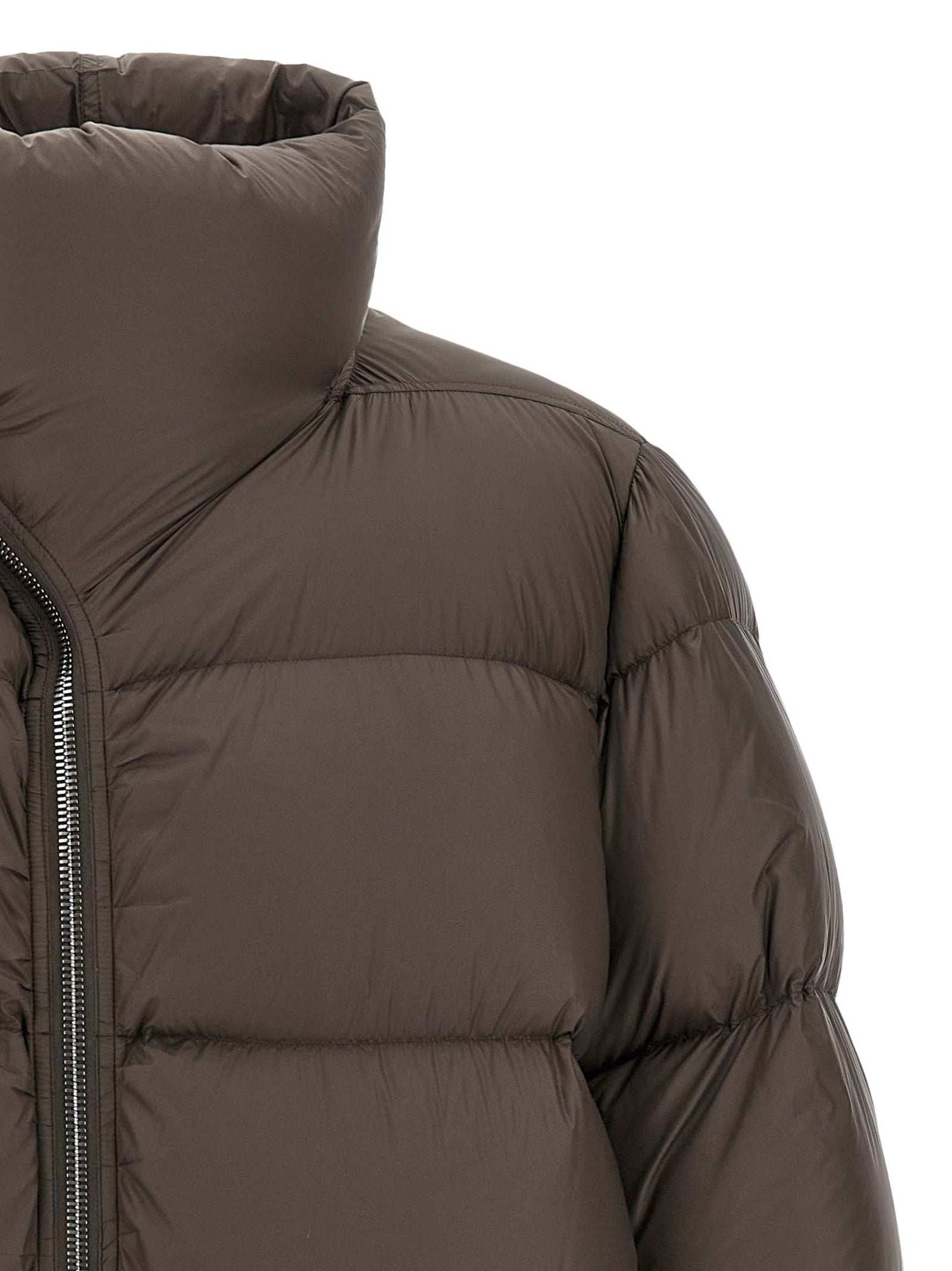 Rick Owens Braune Nylon-Jacke in voller Länge