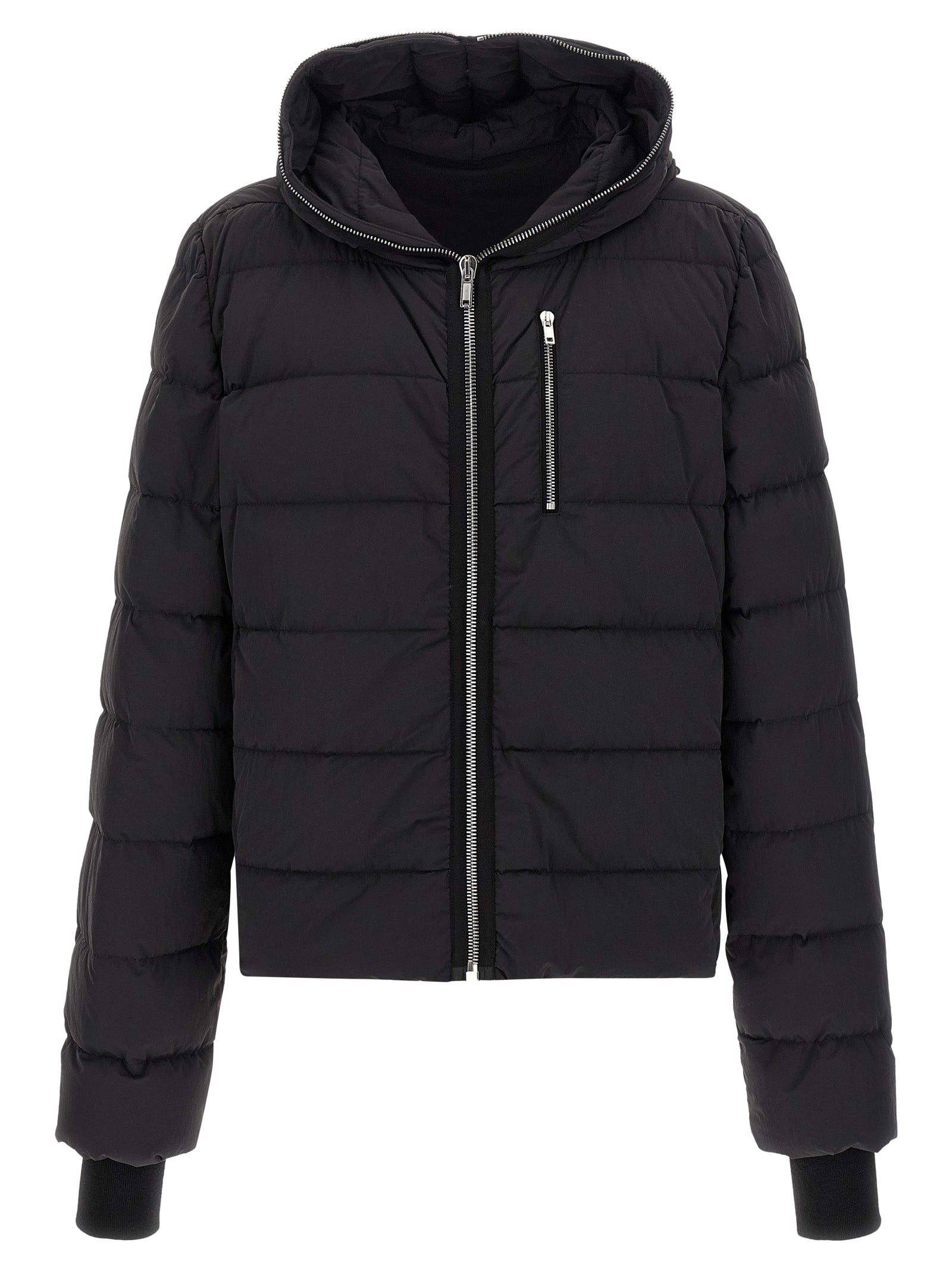 Rick Owens Schwarze Nylon-Jacke in voller Länge