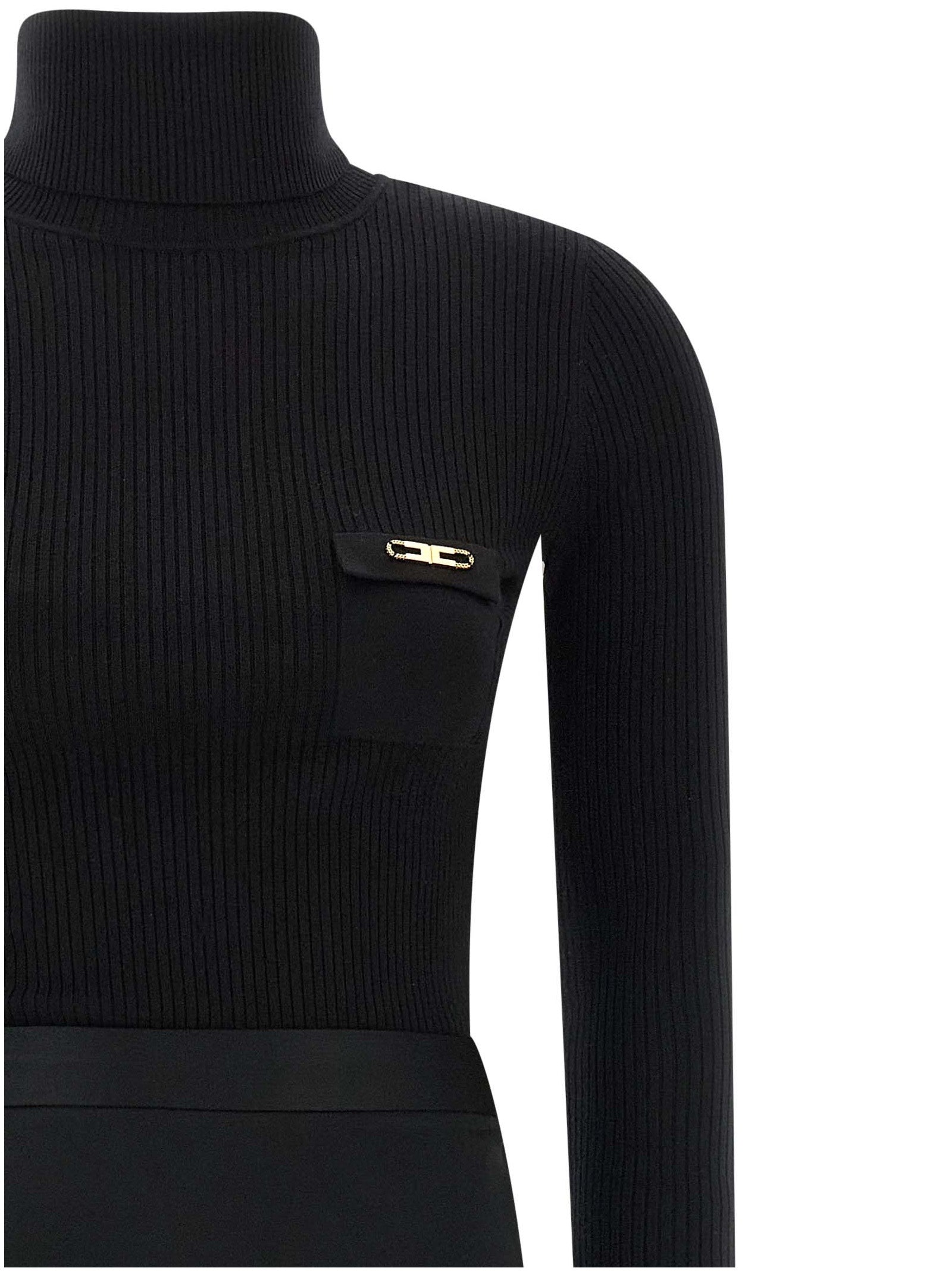 Elisabetta Franchi Schwarzes Lycra Midikleid