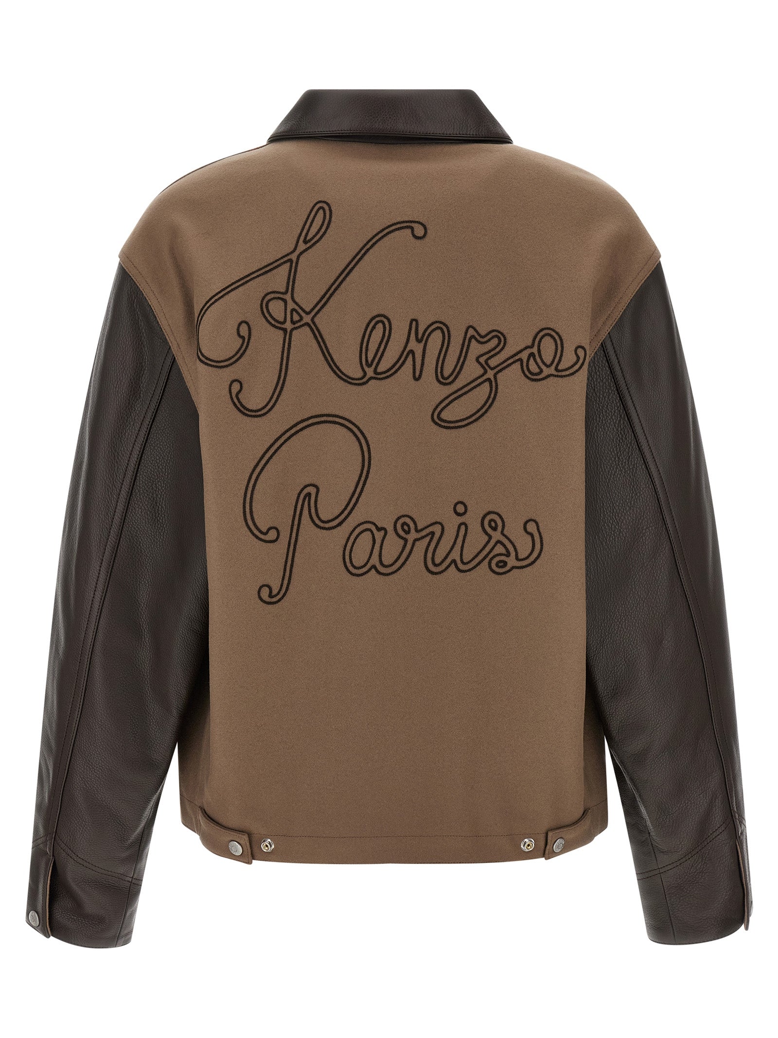 Kenzo Braune Jacke aus Schurwolle und Leder