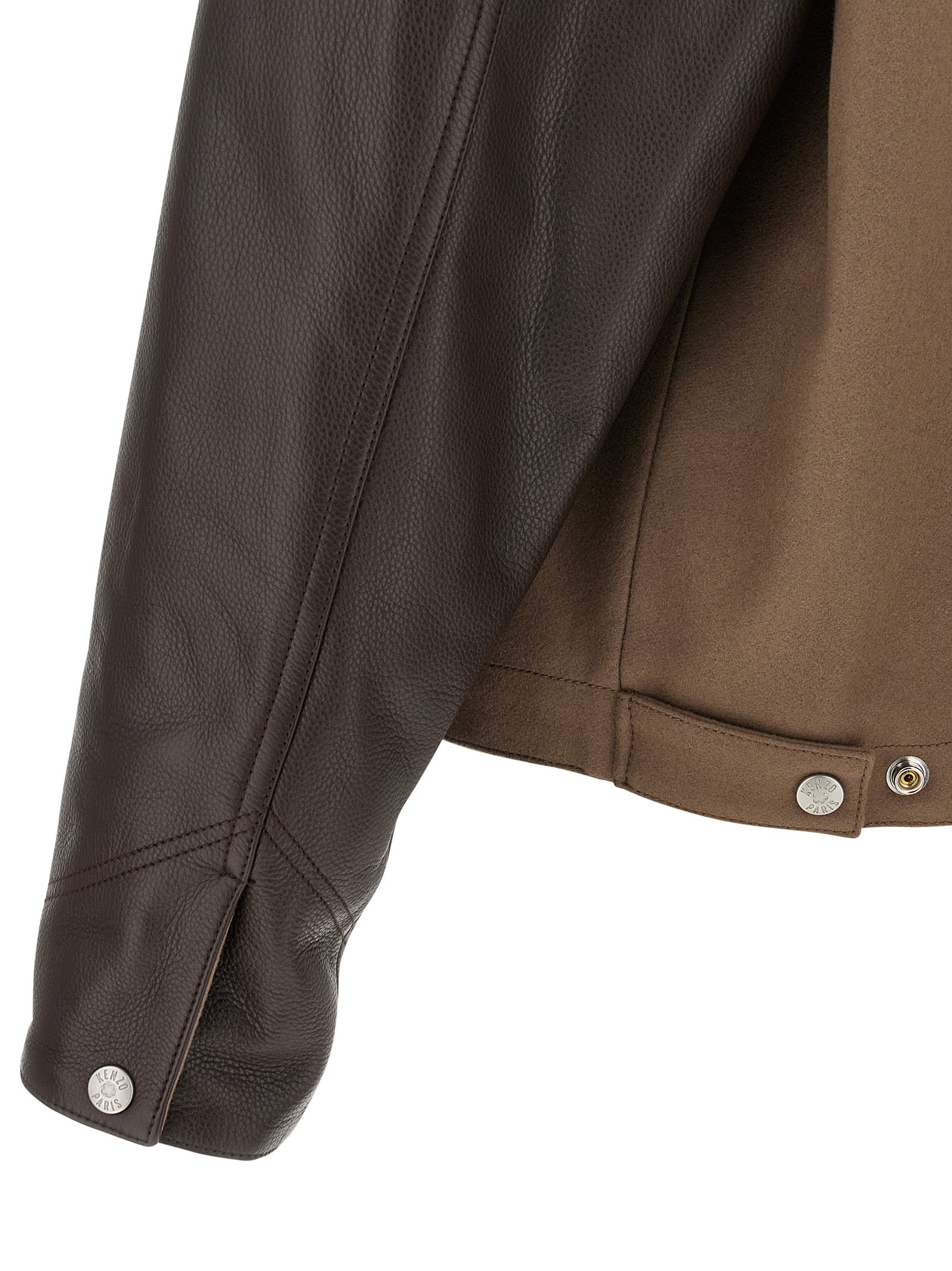 Kenzo Braune Jacke aus Schurwolle und Leder