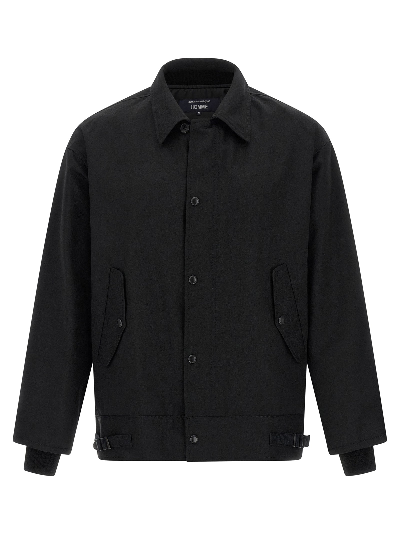 Comme Des Garçons Schwarze Polyester-Jacke in voller Länge