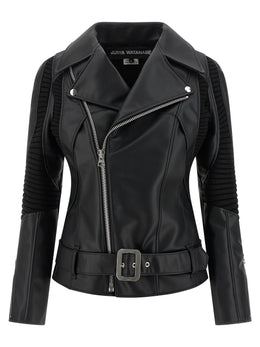 Junya Watanabe Schwarze Kunstleder-Bikerjacke
