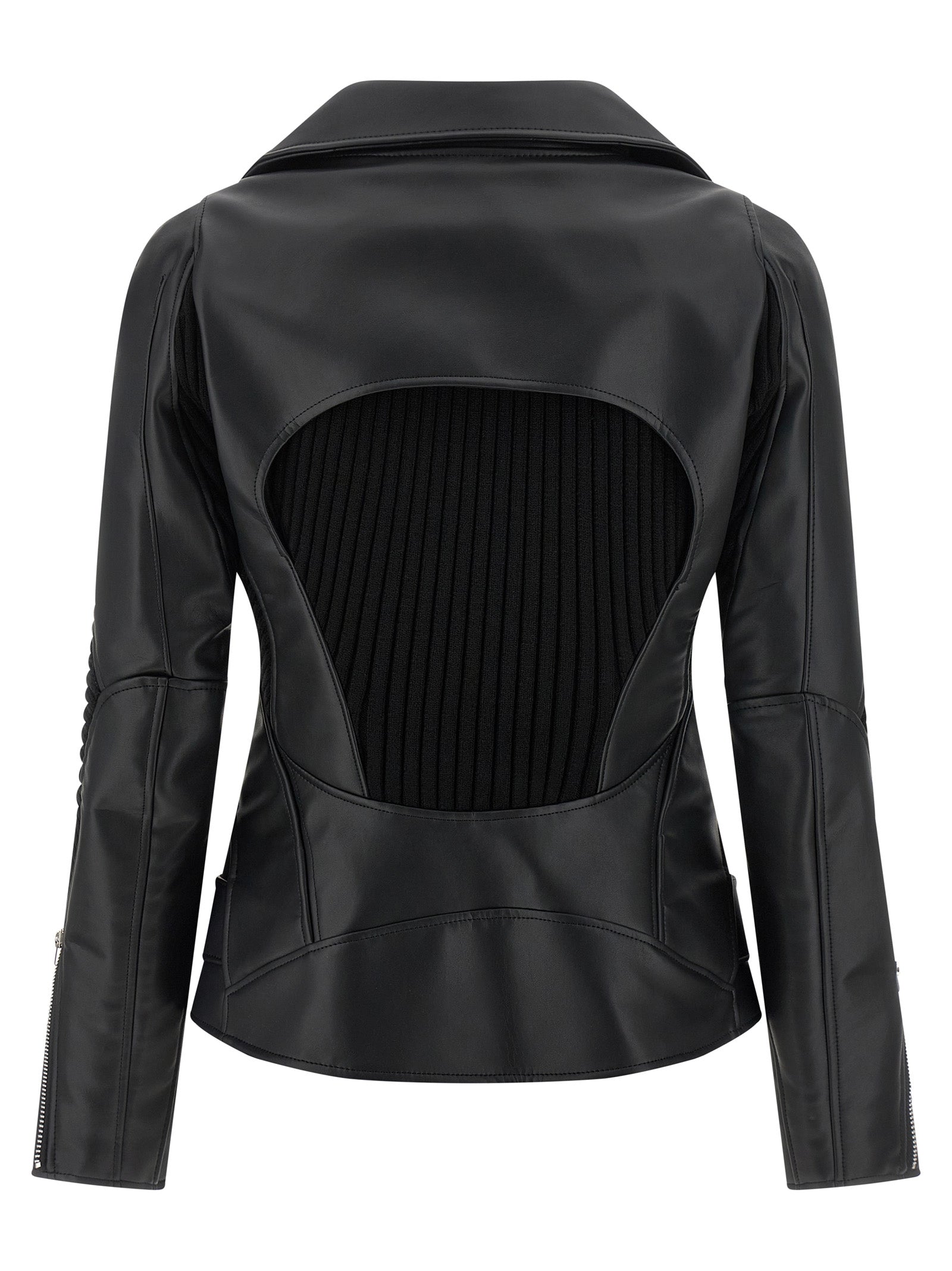 Junya Watanabe Schwarze Kunstleder-Bikerjacke