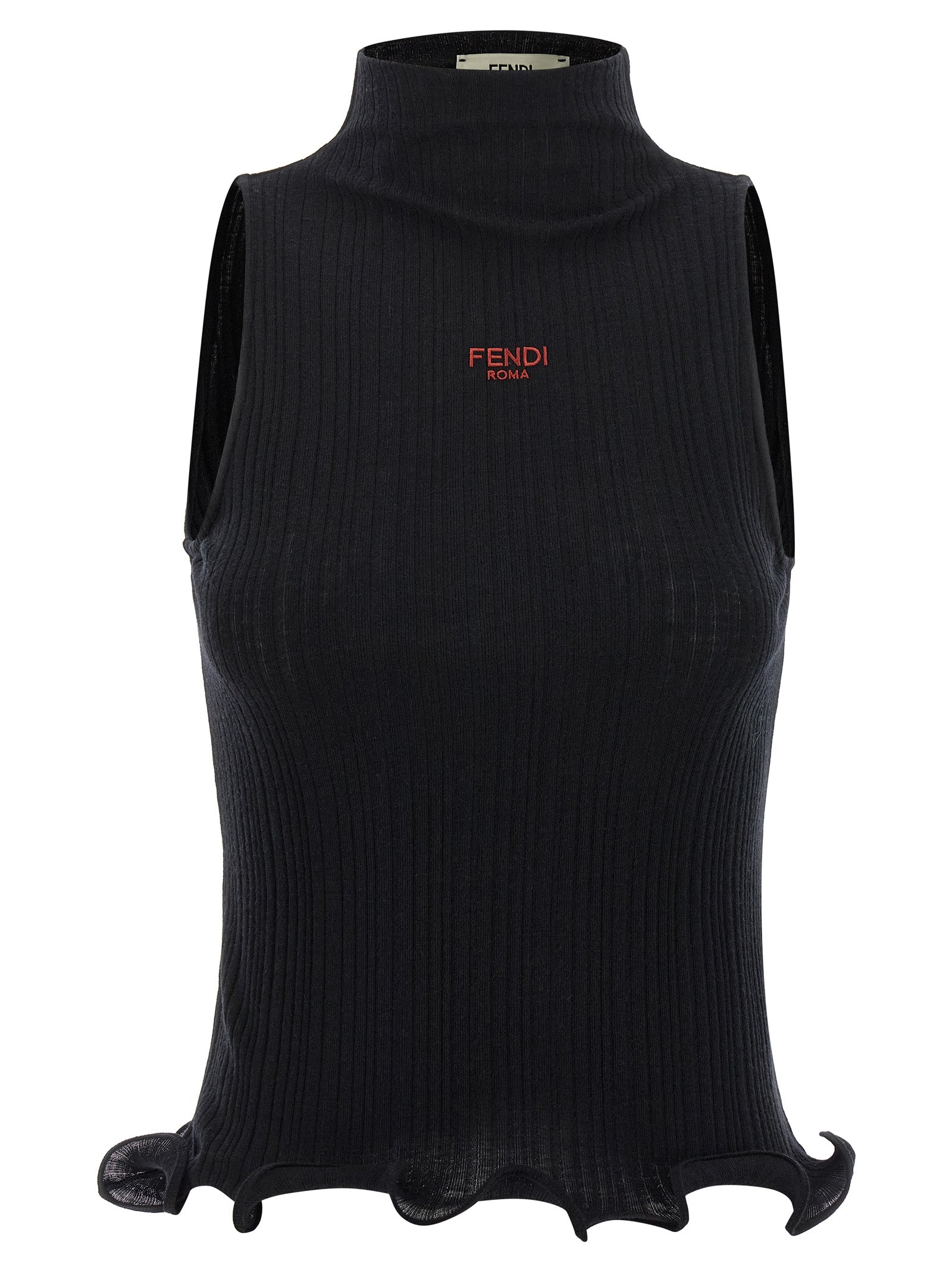 Fendi Ärmelloses schwarzes T-Shirt aus Polyester