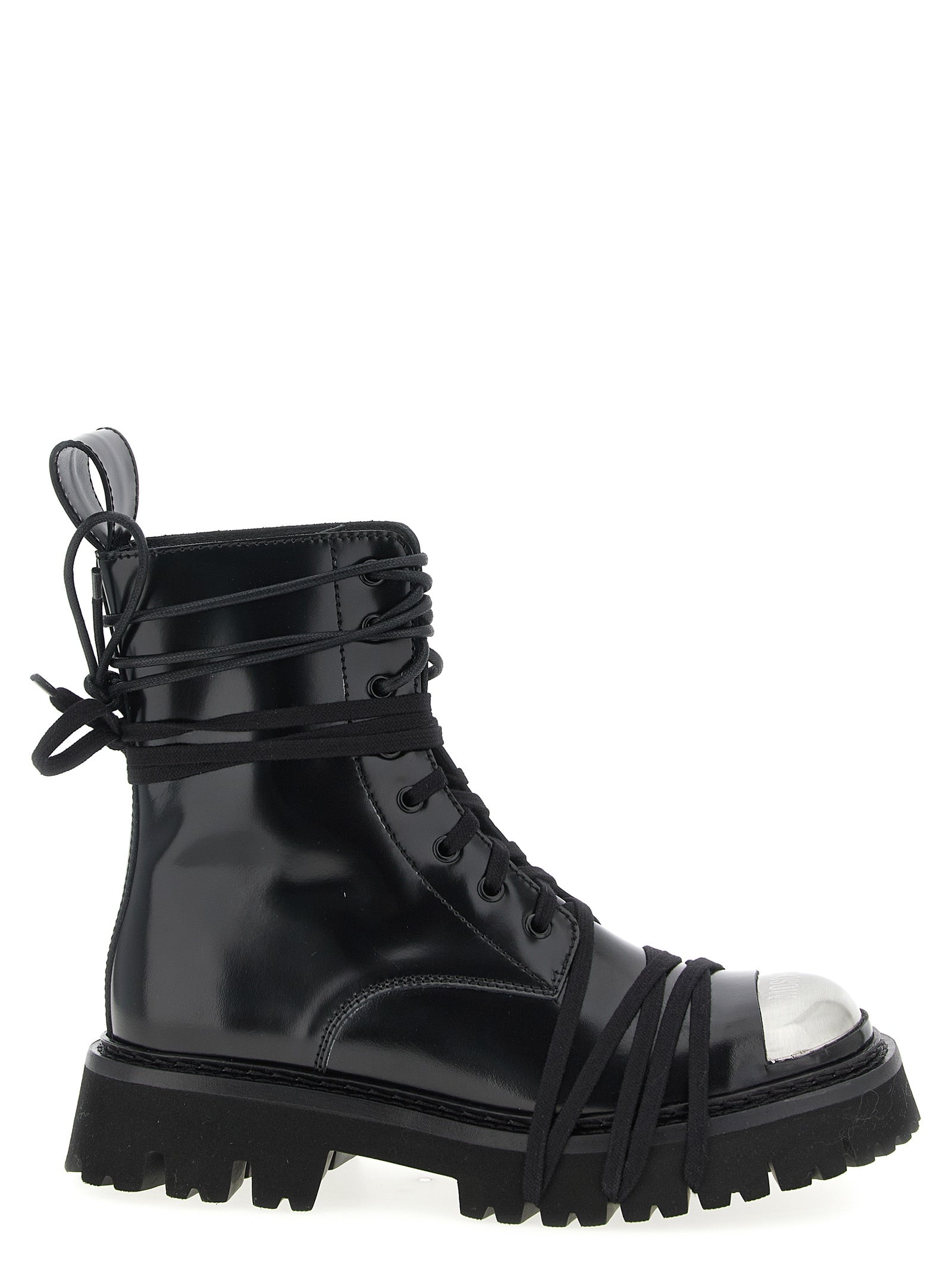 Moschino Schwarze Schnürstiefel aus Kalbsleder