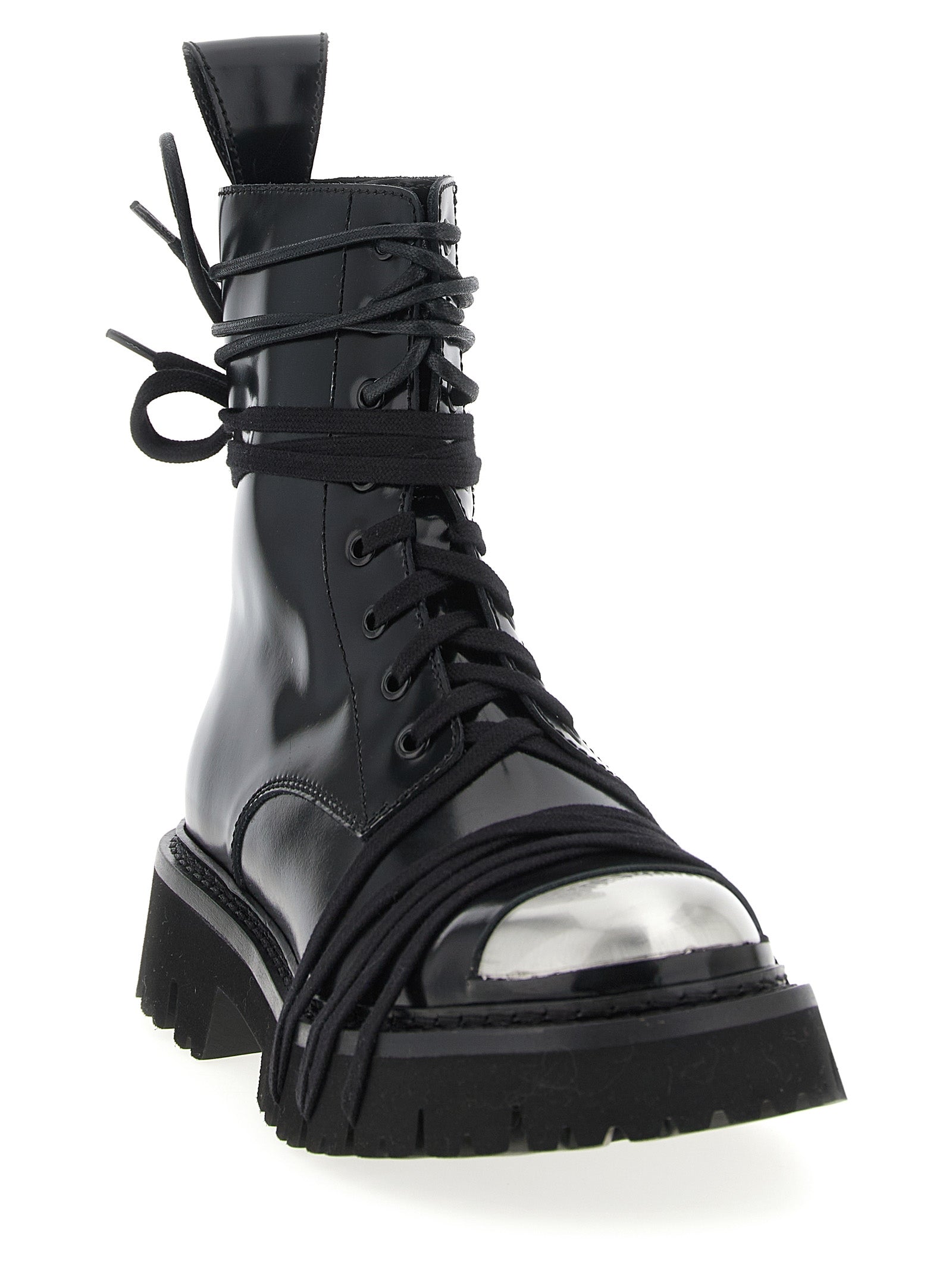 Moschino Schwarze Schnürstiefel aus Kalbsleder